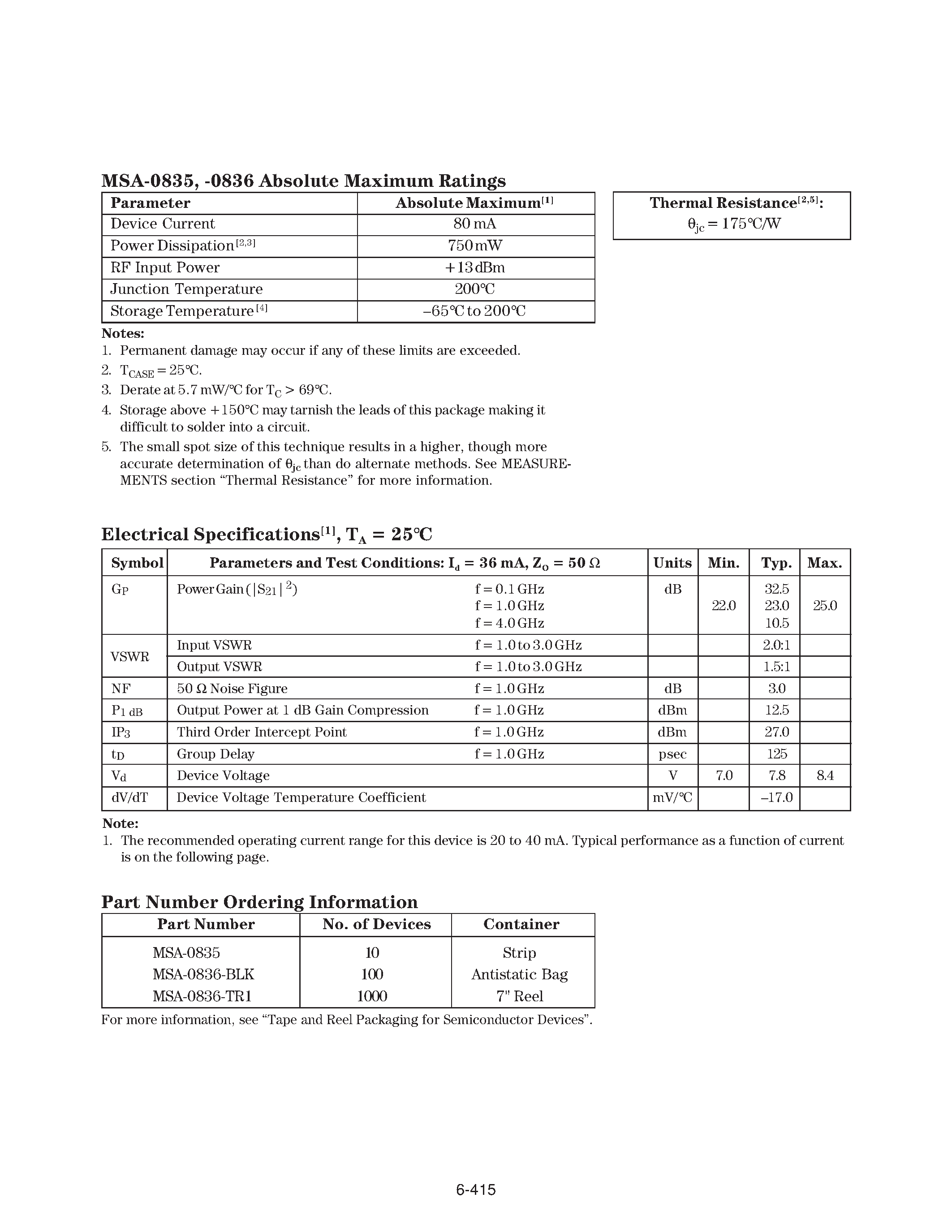 Datasheet MSA-0835 - (MSA-0835 / MSA-0836) Cascadable Silicon Bipolar MMIC Amplifier page 2