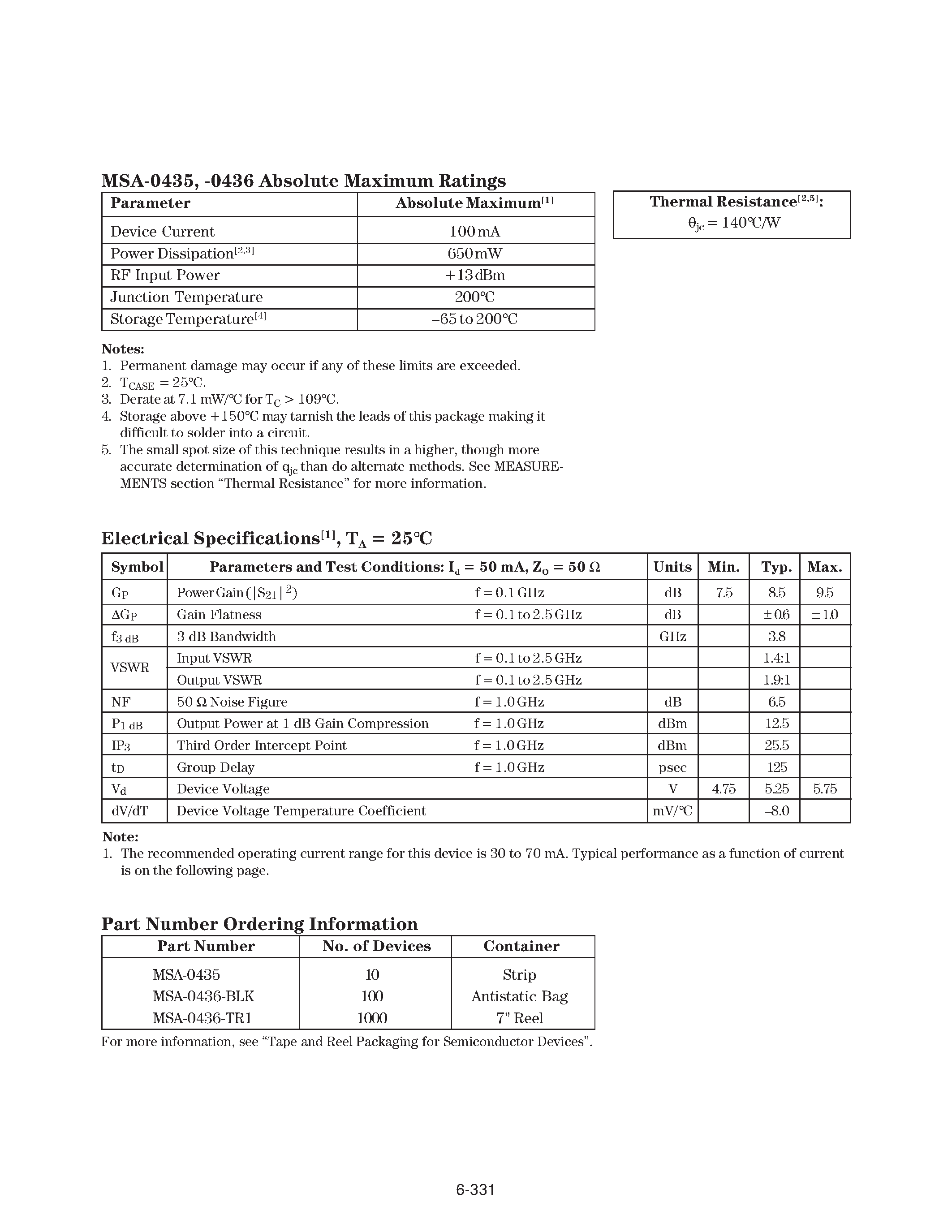 Datasheet MSA-0435 - (MSA-0435 / MSA-0436) Cascadable Silicon Bipolar MMIC Amplifier page 2