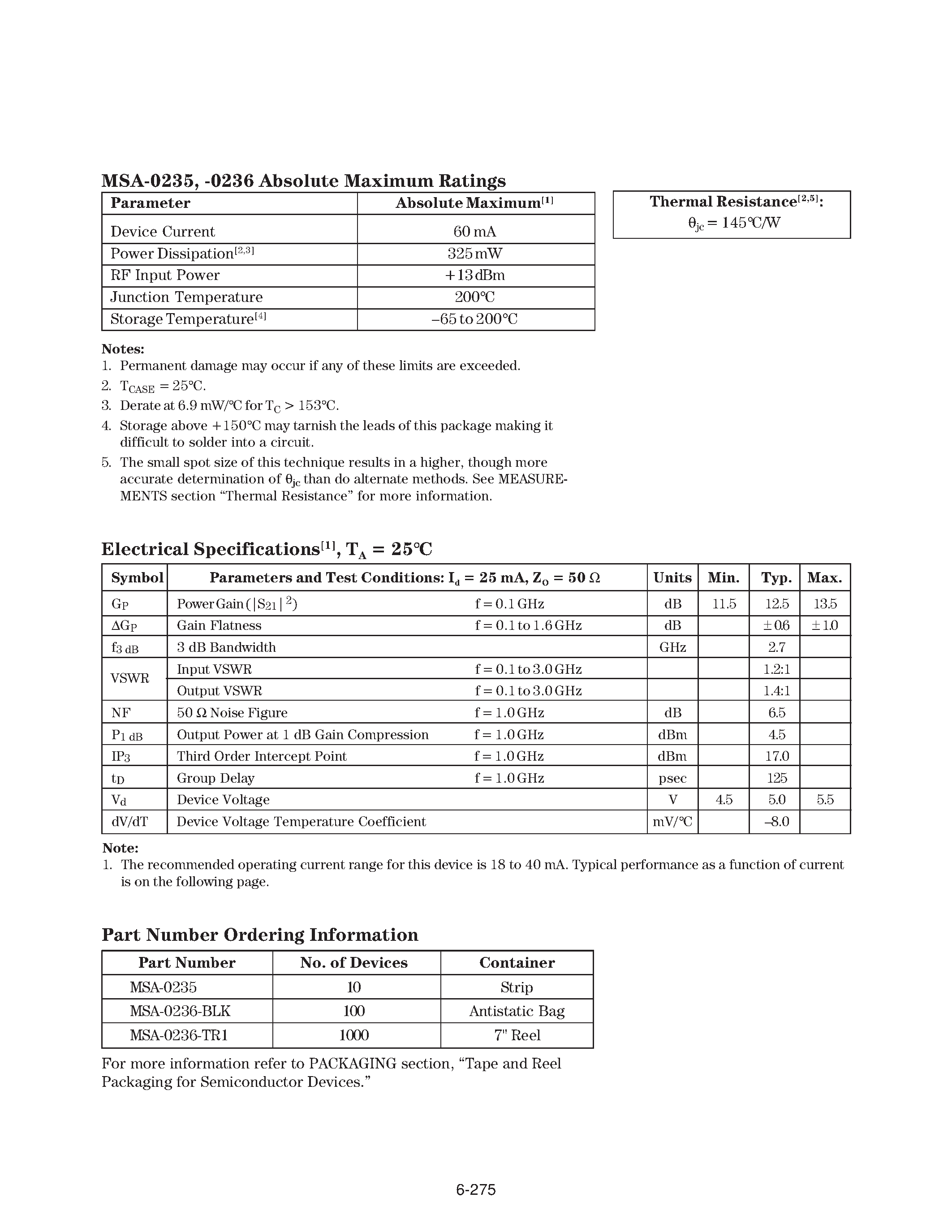 Datasheet MSA-0235 - (MSA-0235 / MSA-0236) Cascadable Silicon Bipolar MMIC Amplifier page 2