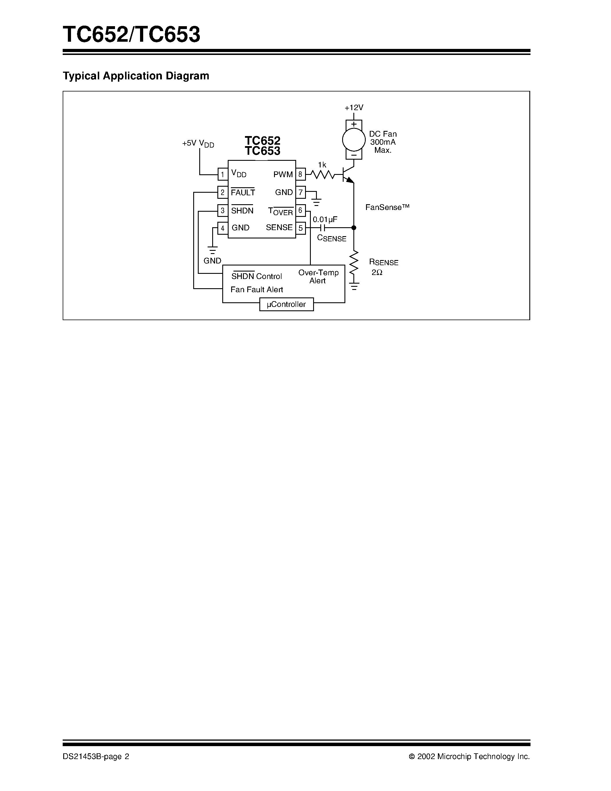 Datasheet TC652 - (TC652 / TC653) Integrated Temperature Sensor & Brushless DC Fan Controller page 2