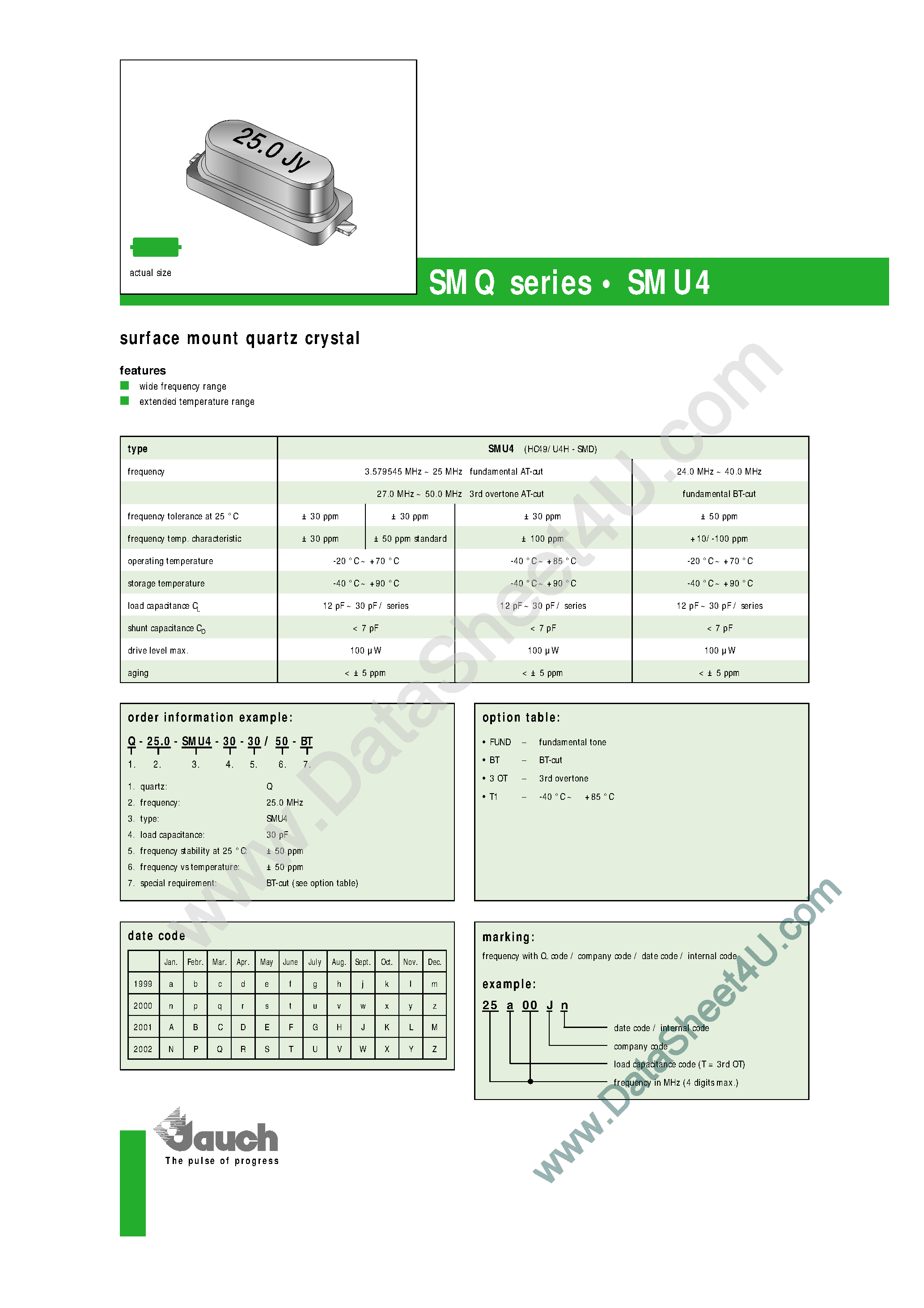 Даташит Q-25.0-SMU4-18-30 - (SMU4 Series) Surface Mount Quartz Crystal страница 1