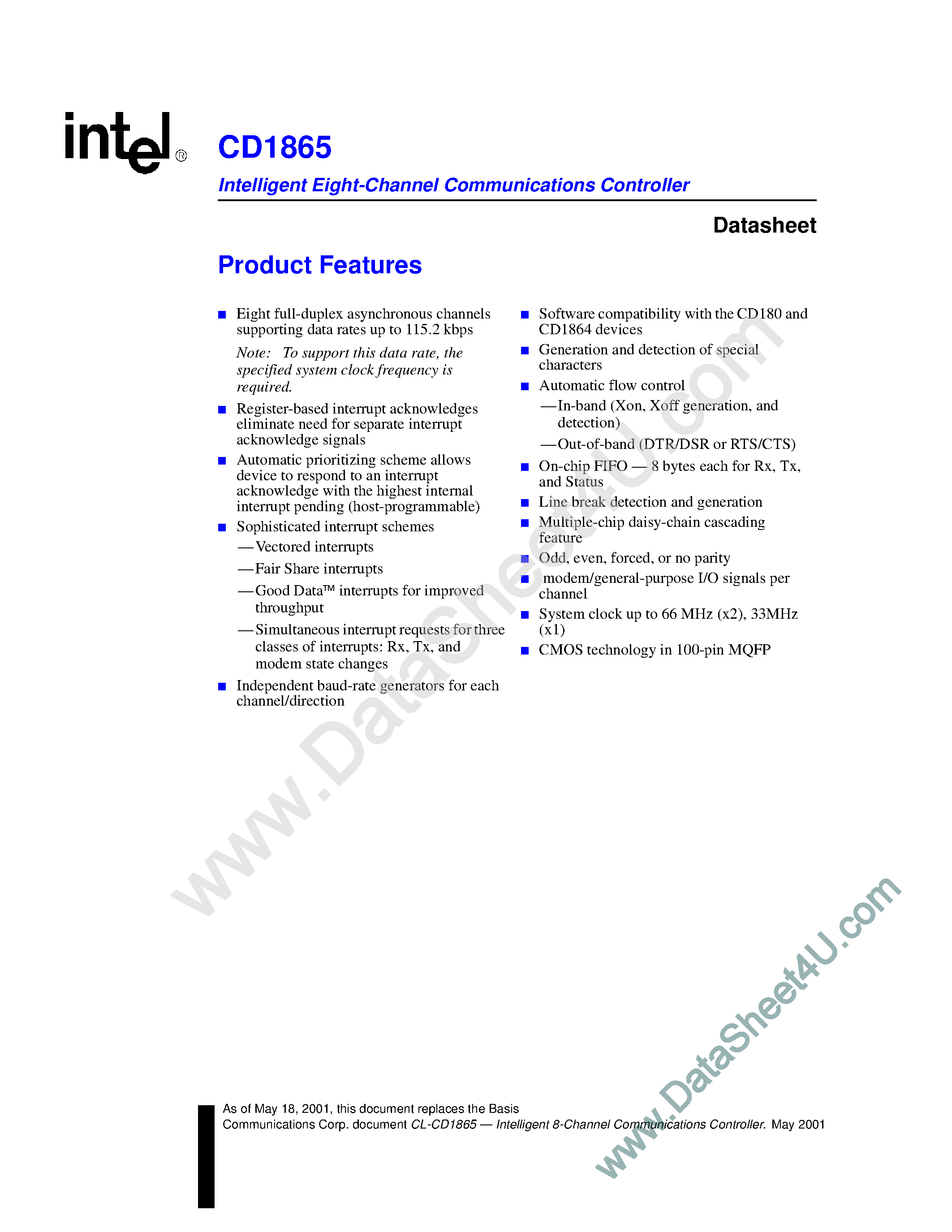 Datasheet CD1865 - Intelligent Eight-channel Communications Controller page 1
