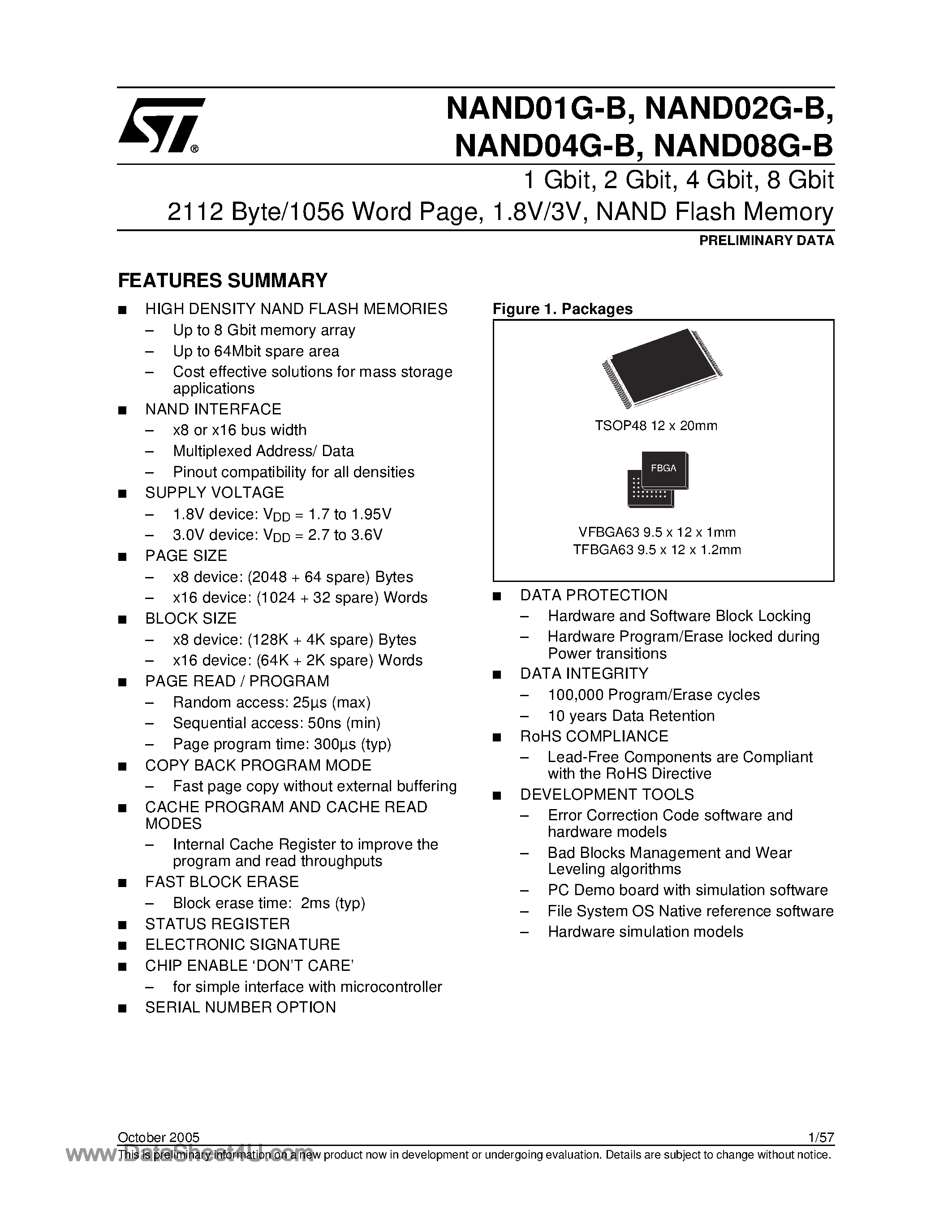 Datasheet NAND01G-B - (NAND0xG-B) NAND Flash Memory page 1