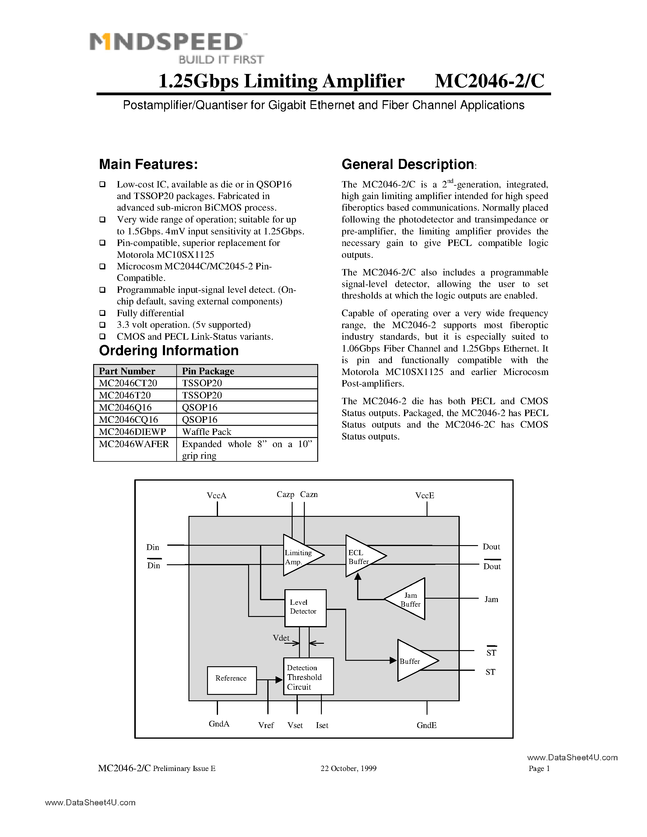 Datasheet MC2046-2 - 25Gbps Limiting Amplifier page 1