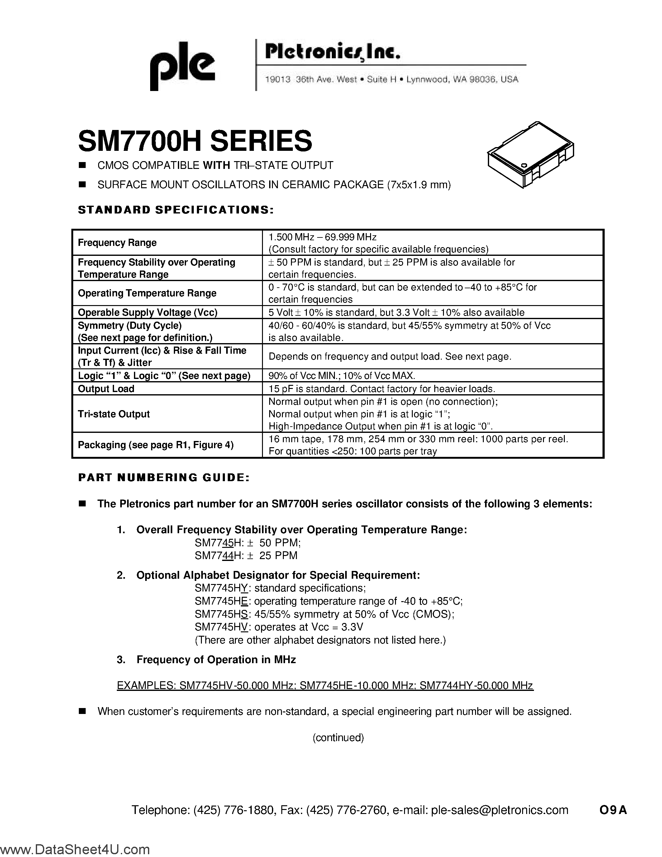 Даташит SM7744H - (SM7700H Series) CMOS COMPATIBLE WITH TRI-STATE OUTPUT страница 1