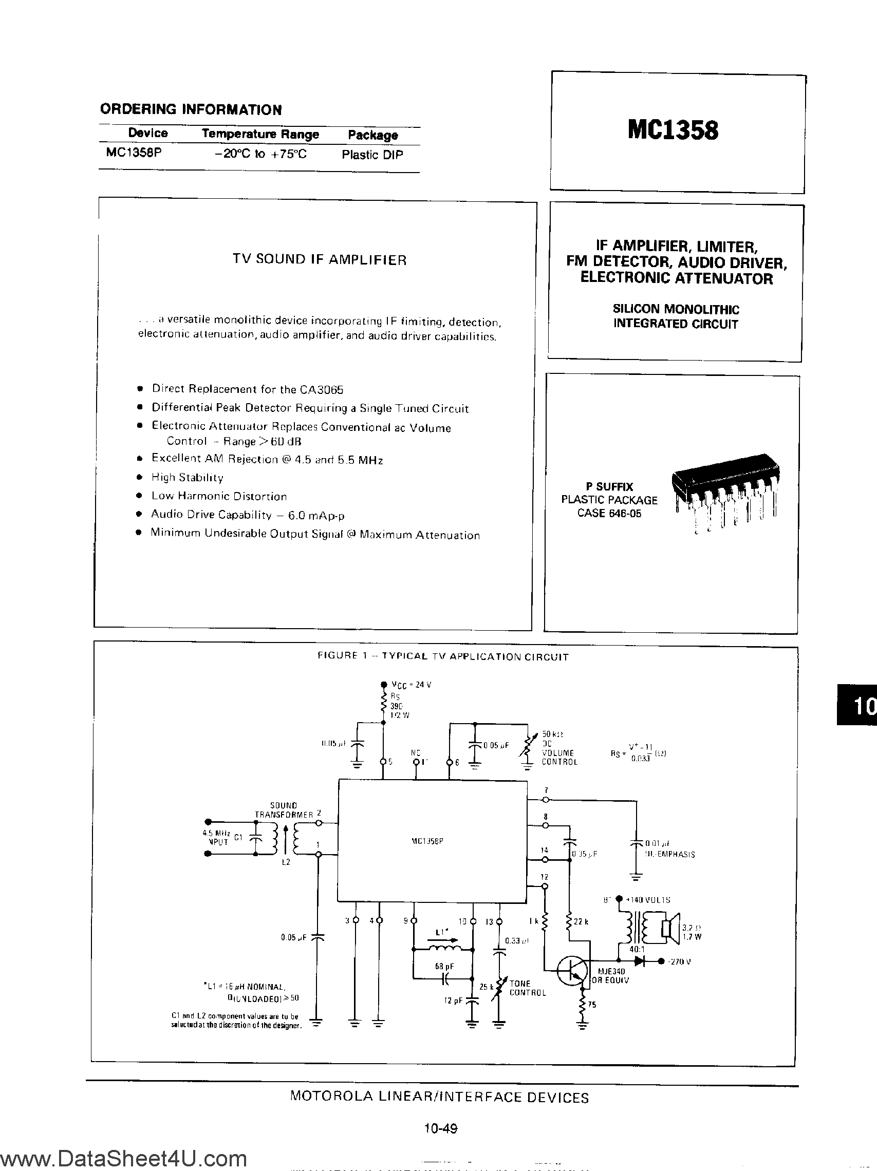 Datasheet MC1358 - TV Sound IF Amplifier page 1