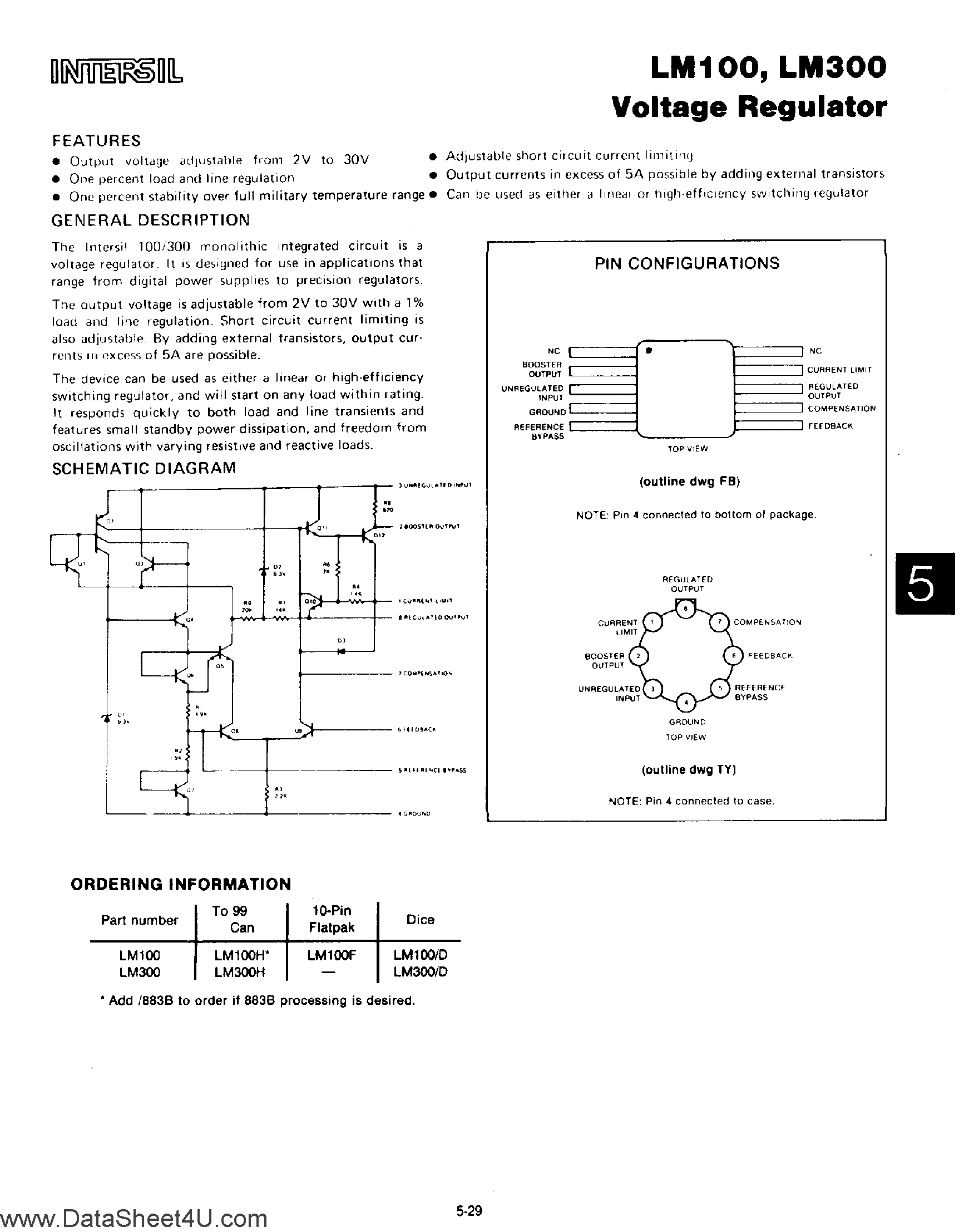 Datasheet LM100 - Voltage Regulator page 1