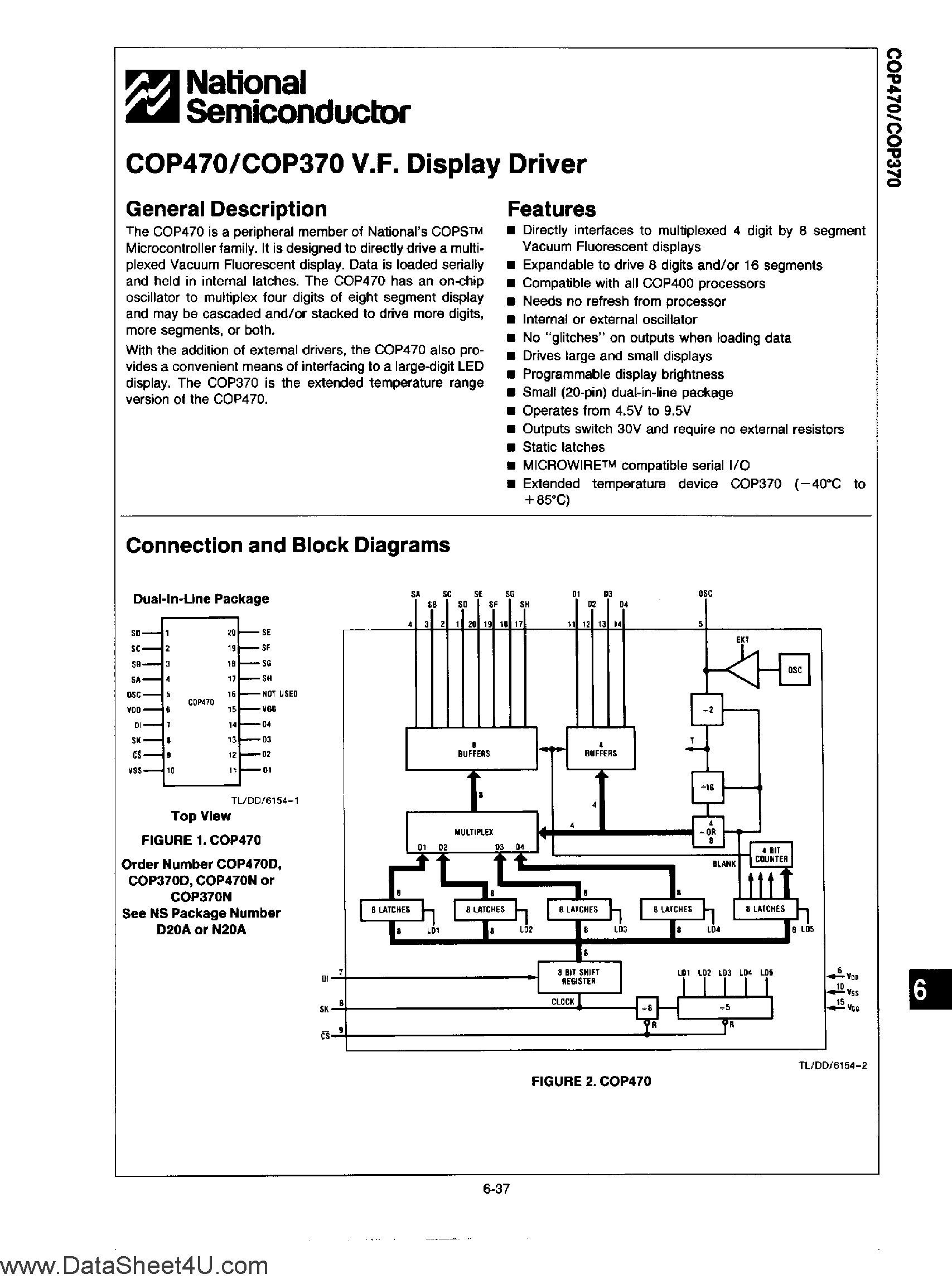 Datasheet COP370 - (COP370 / COP470) V.F. Display Driver page 1