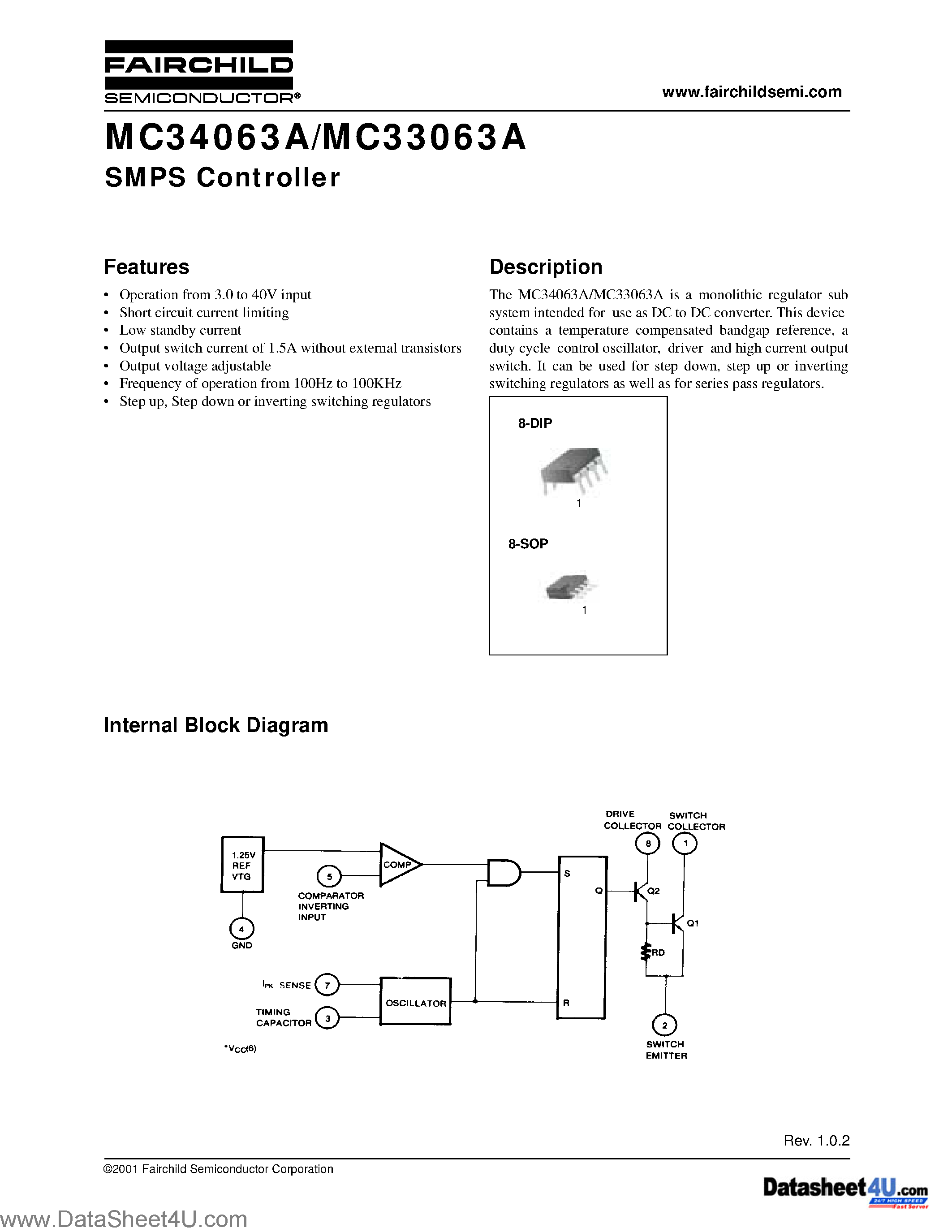 Даташит MC33063A - (MC33063A / MC34063A) SMPS Controller страница 1
