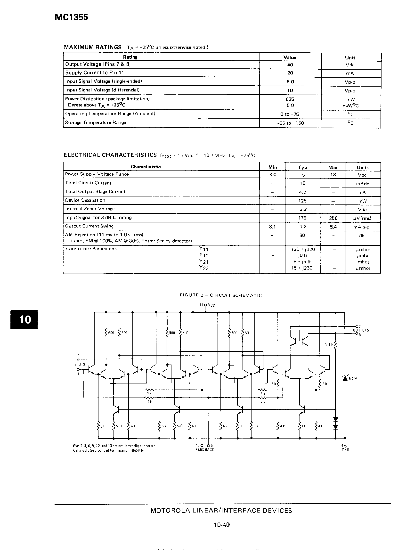 Datasheet MC1355 - Balanced 4-Stage High Gain FM/IF Amplifier page 2