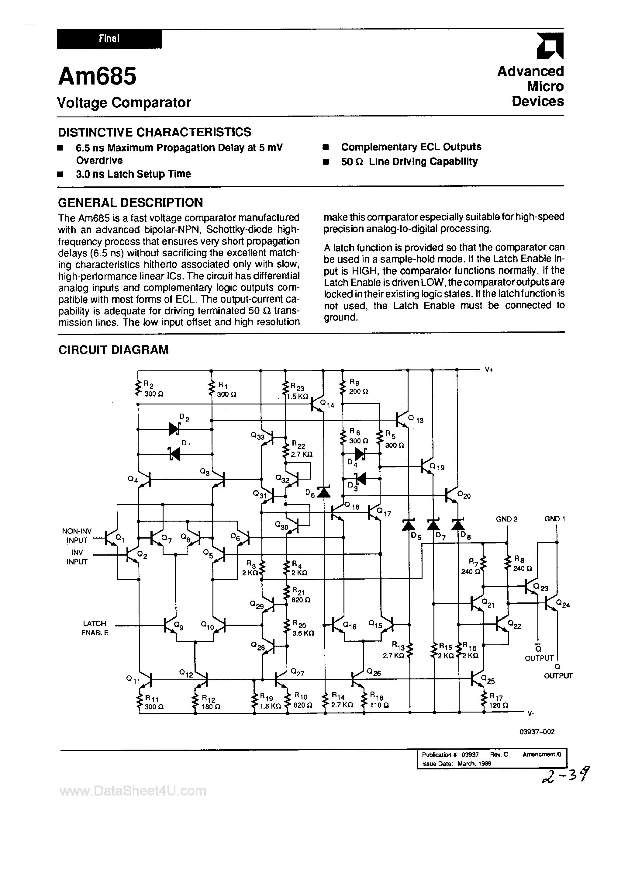 Datasheet AM685 - Voltage Comparator page 1