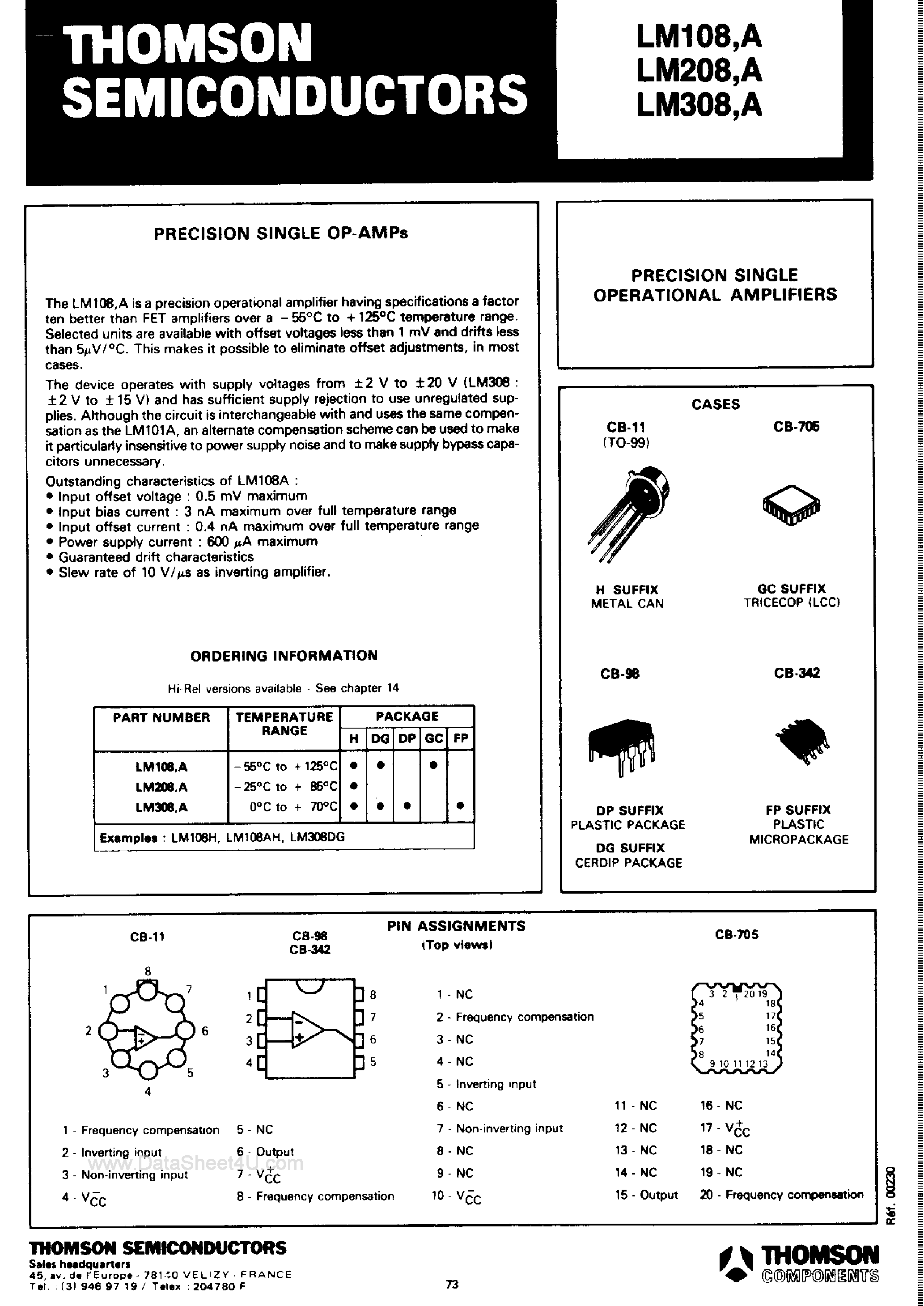 Datasheet SFC2308 - Precision Single OP-Amp page 1