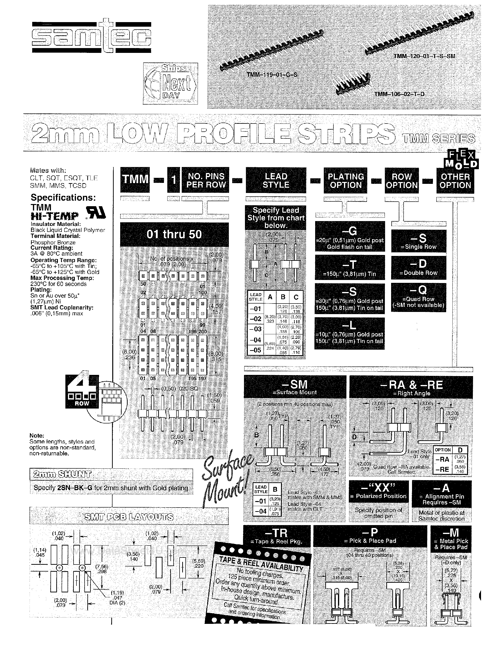 Даташит TMM-102-01-G-D-RA - (TMM-1xx) 2mm Low Profile Strips страница 1
