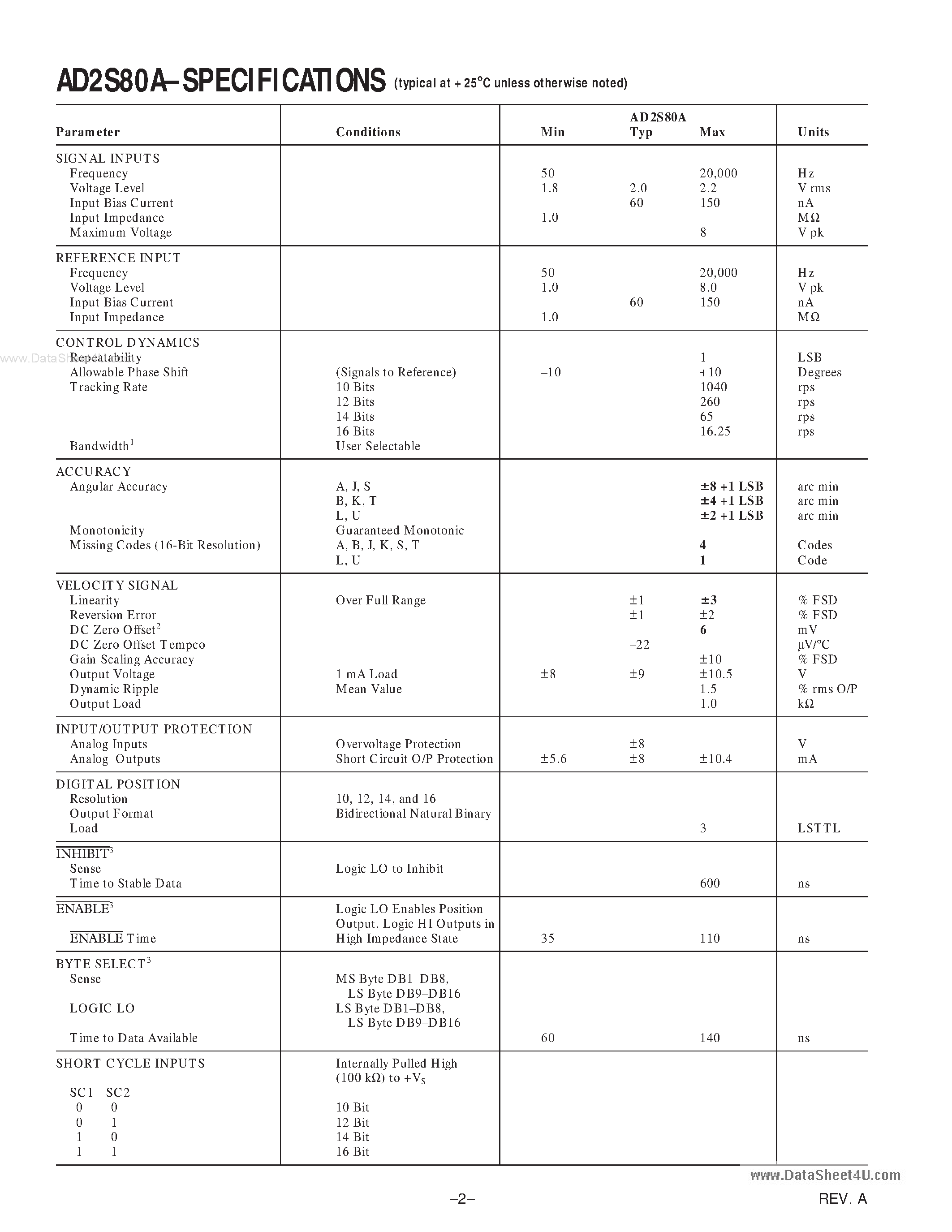 Datasheet 2S80TD - Search -----> AD2S80A page 2