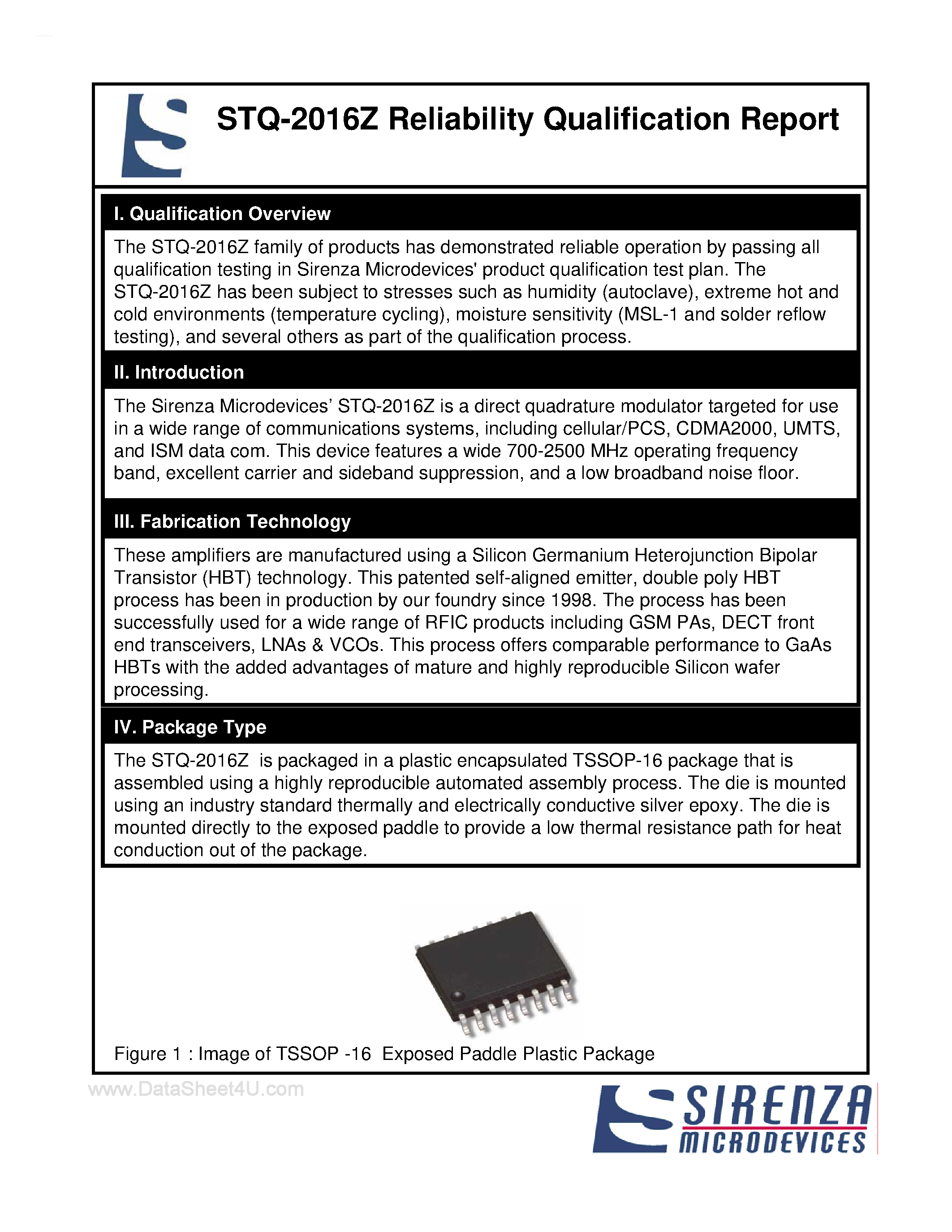 Datasheet STQ-1016Z - (STQ-x016Z) Reliability Qualification Report page 2