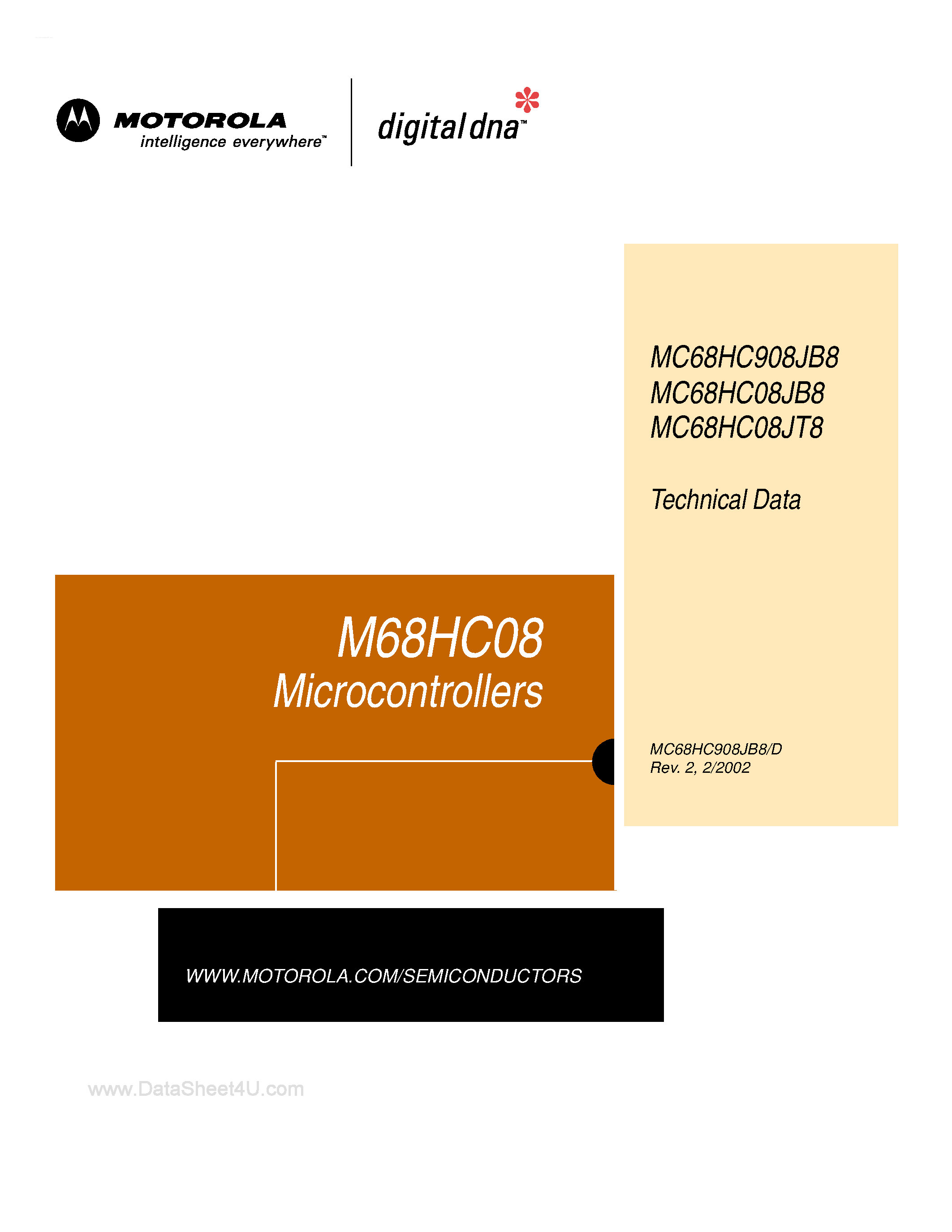 Datasheet MC68HC08JB8 - (MC68HC908JB8 / MC68HC08JB8 / MC68HC08JT8) MICROCONTROLLERS page 1