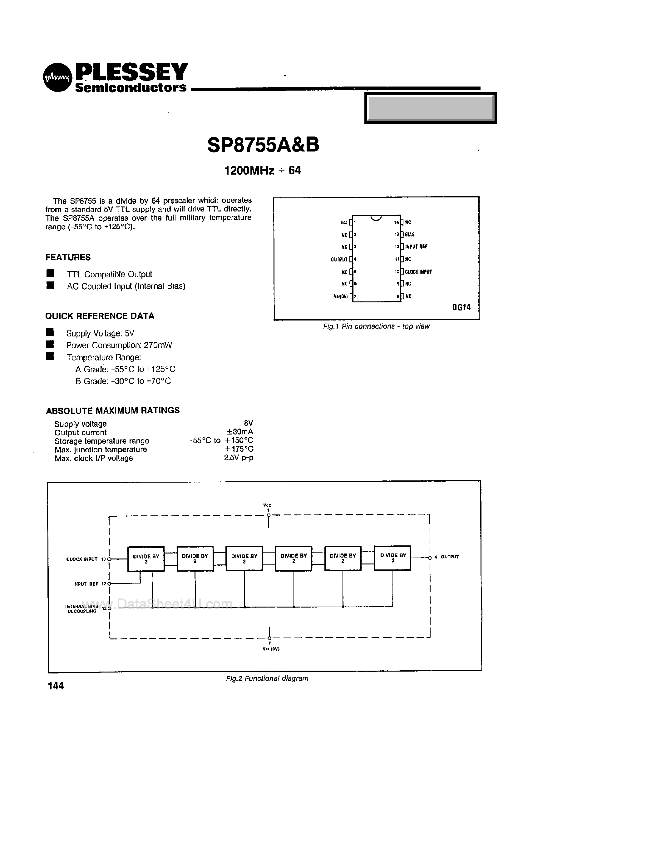 Datasheet SP8755A - (SP8755A/B) Prescaler page 1