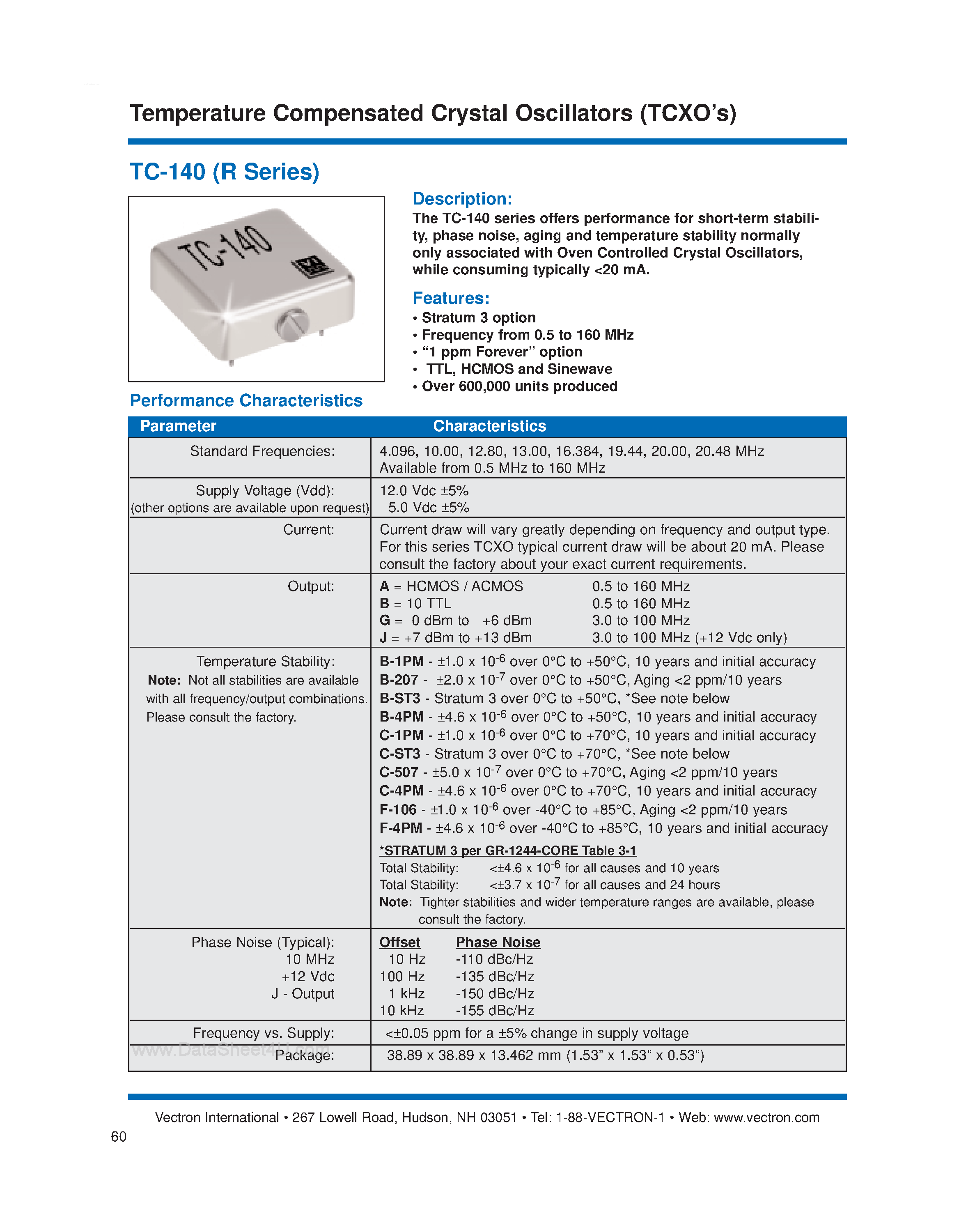 Даташит TC140 - Temperature Compensated Crystal Oscillators (TCXOs) страница 1