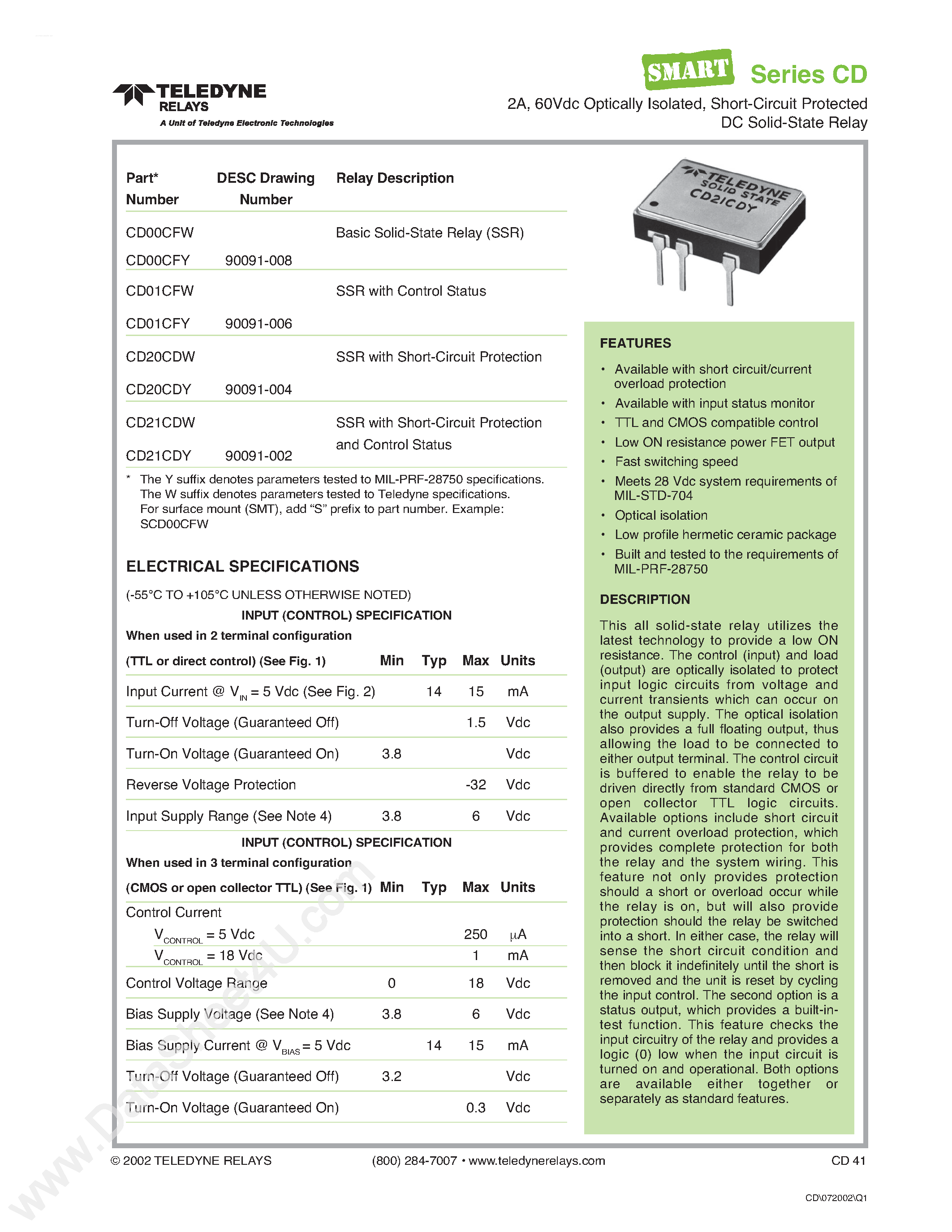 Datasheet CD20CDW - (CD2xCxx) DC Soild State Relay page 1
