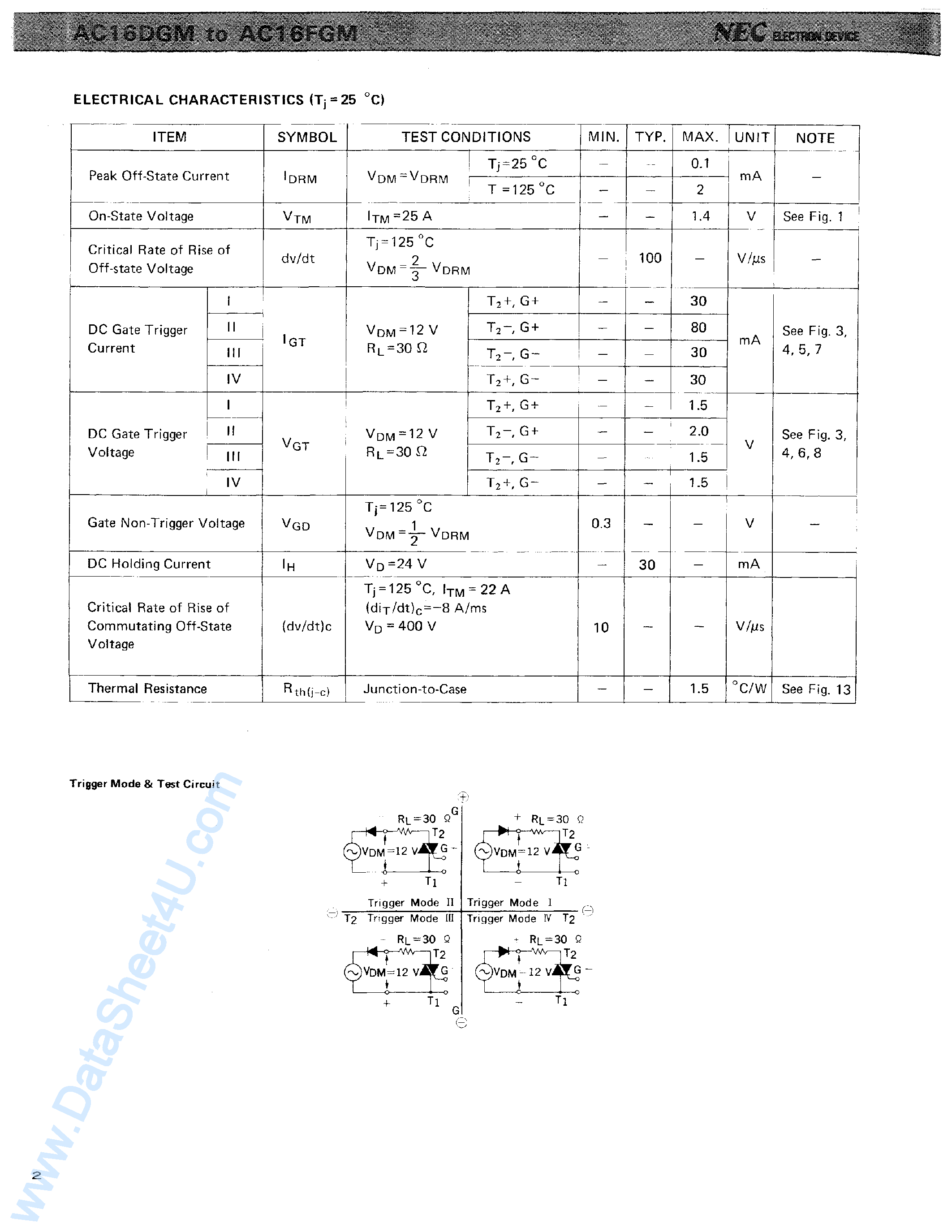 Datasheet AC16DGM - (AC16DGM - AC16FGM) 16A MOLD TRIAC page 2
