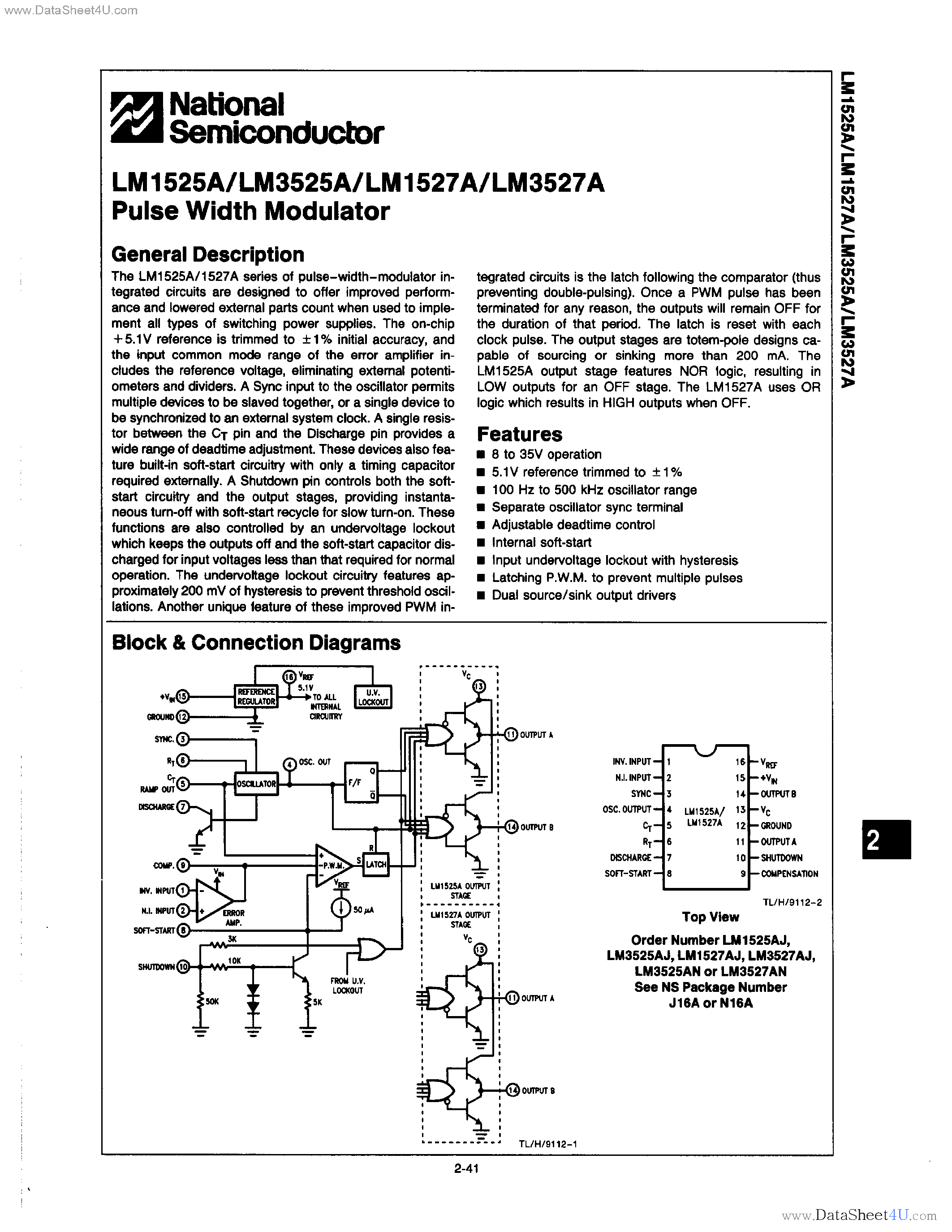 Datasheet LM1525A - (LM1525A / LM1527A) PULSE WIDTH MODULATOR page 1