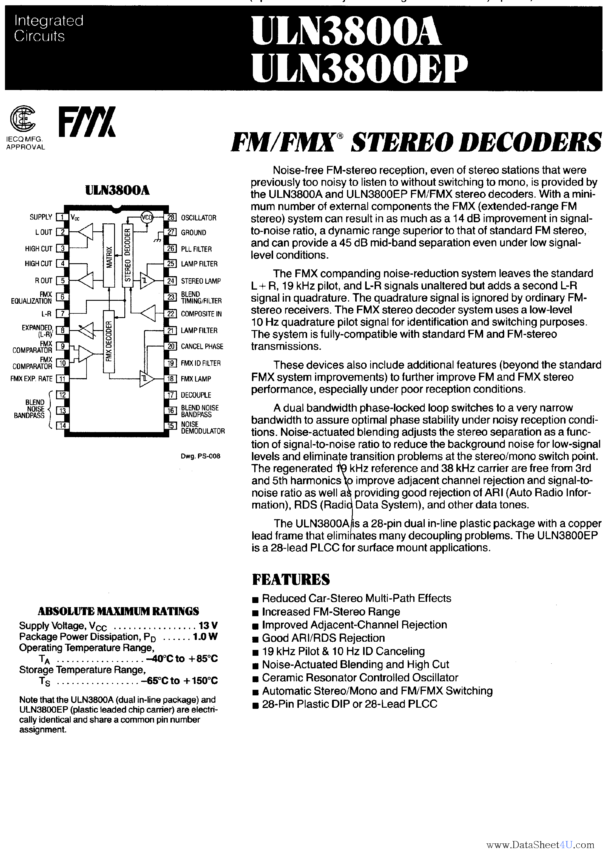 Datasheet ULN3800A - FM / FMX Stereo Decoders page 1