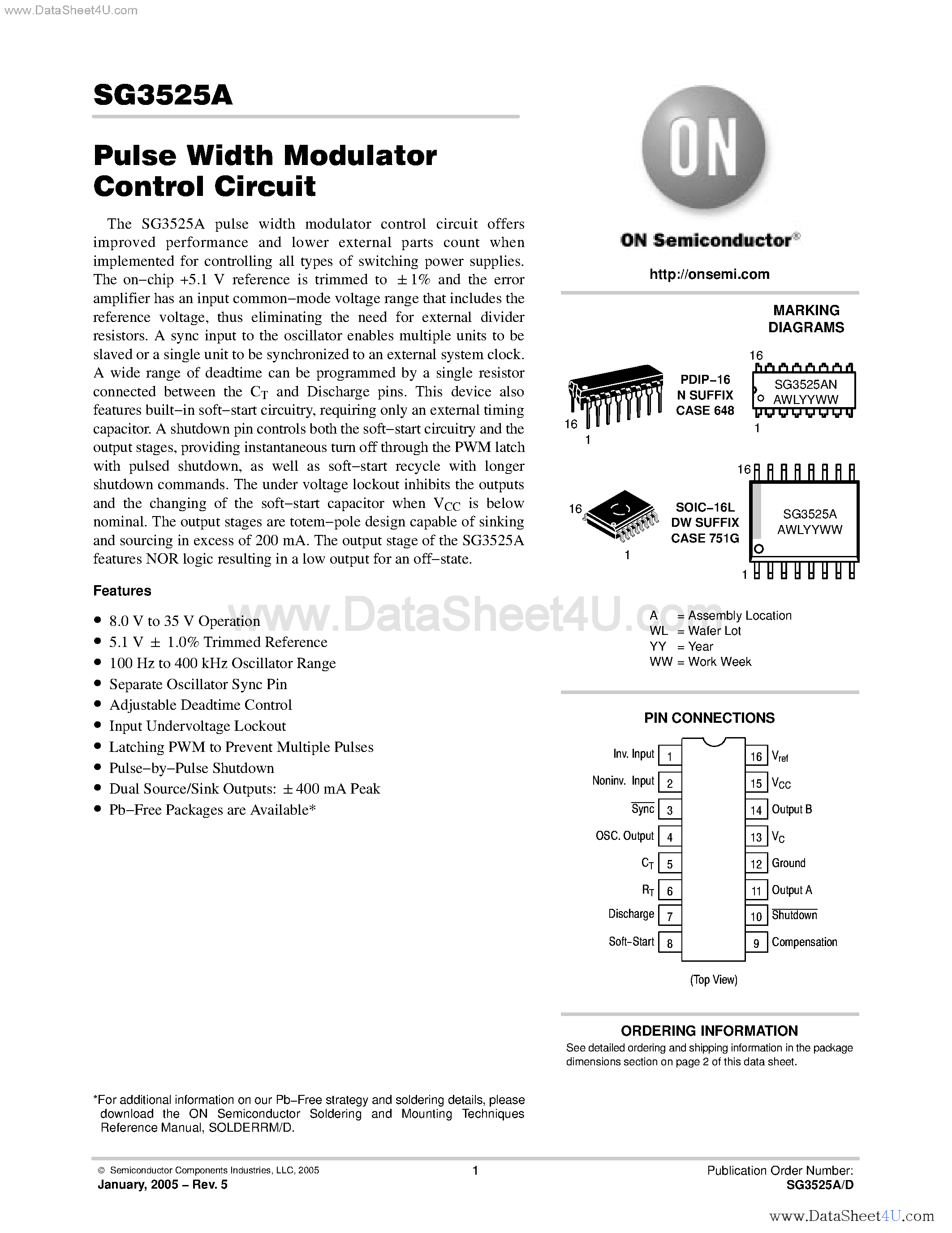 Datasheet SG3525A - Pulse Width Modulator Control Circuit page 1