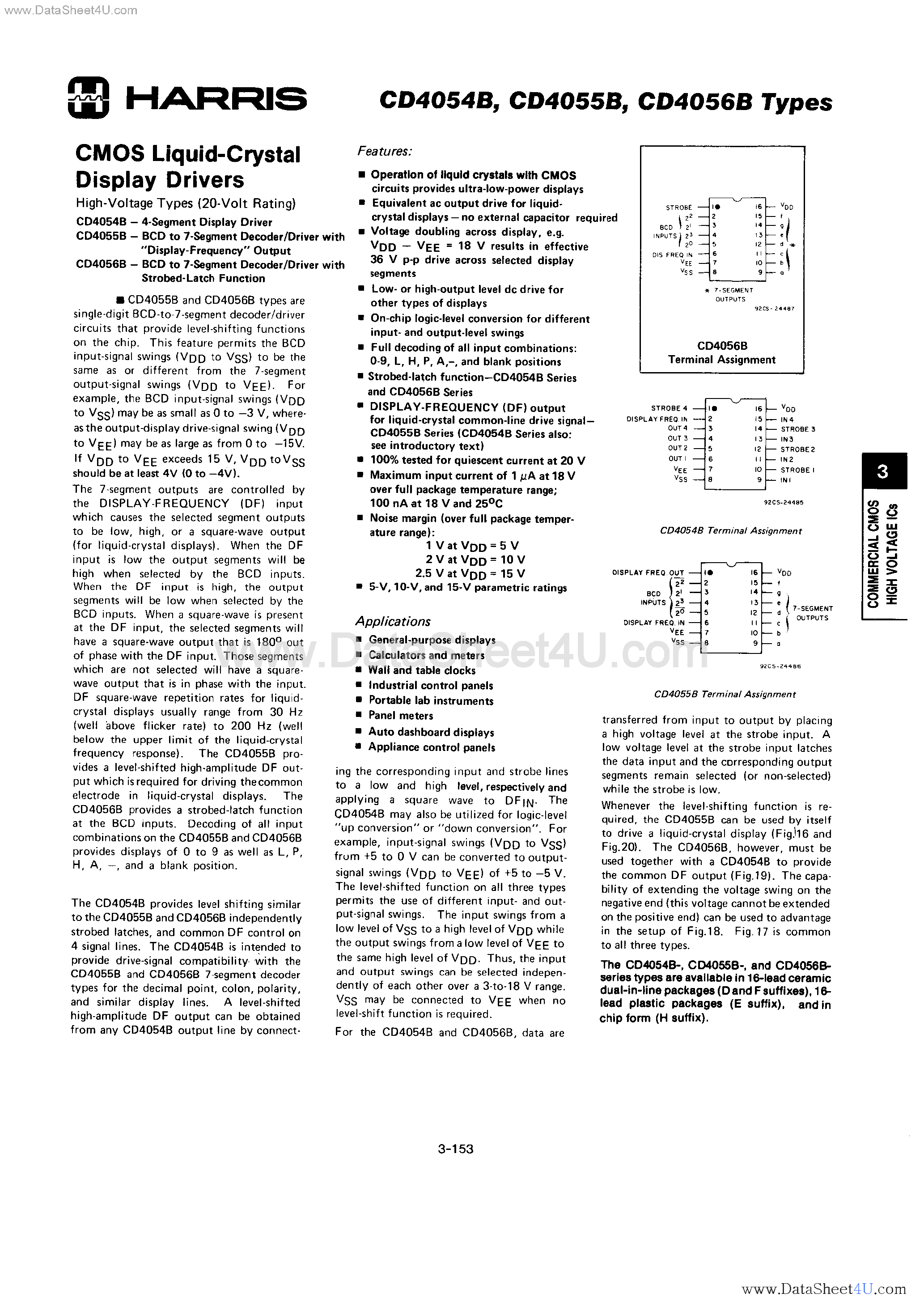 Datasheet CD4054B - (CD4054B - CD4056B) CMOS LCD Drivers page 1