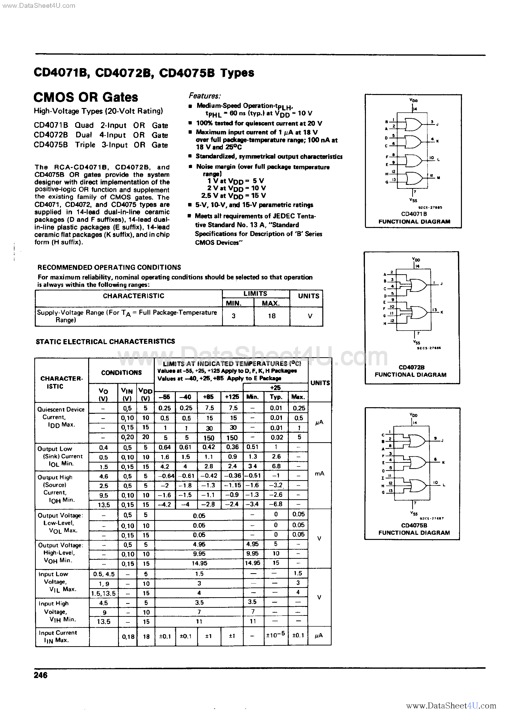 Datasheet CD4071B - (CD4071B - CD4075B) CMOS OR Gates page 1