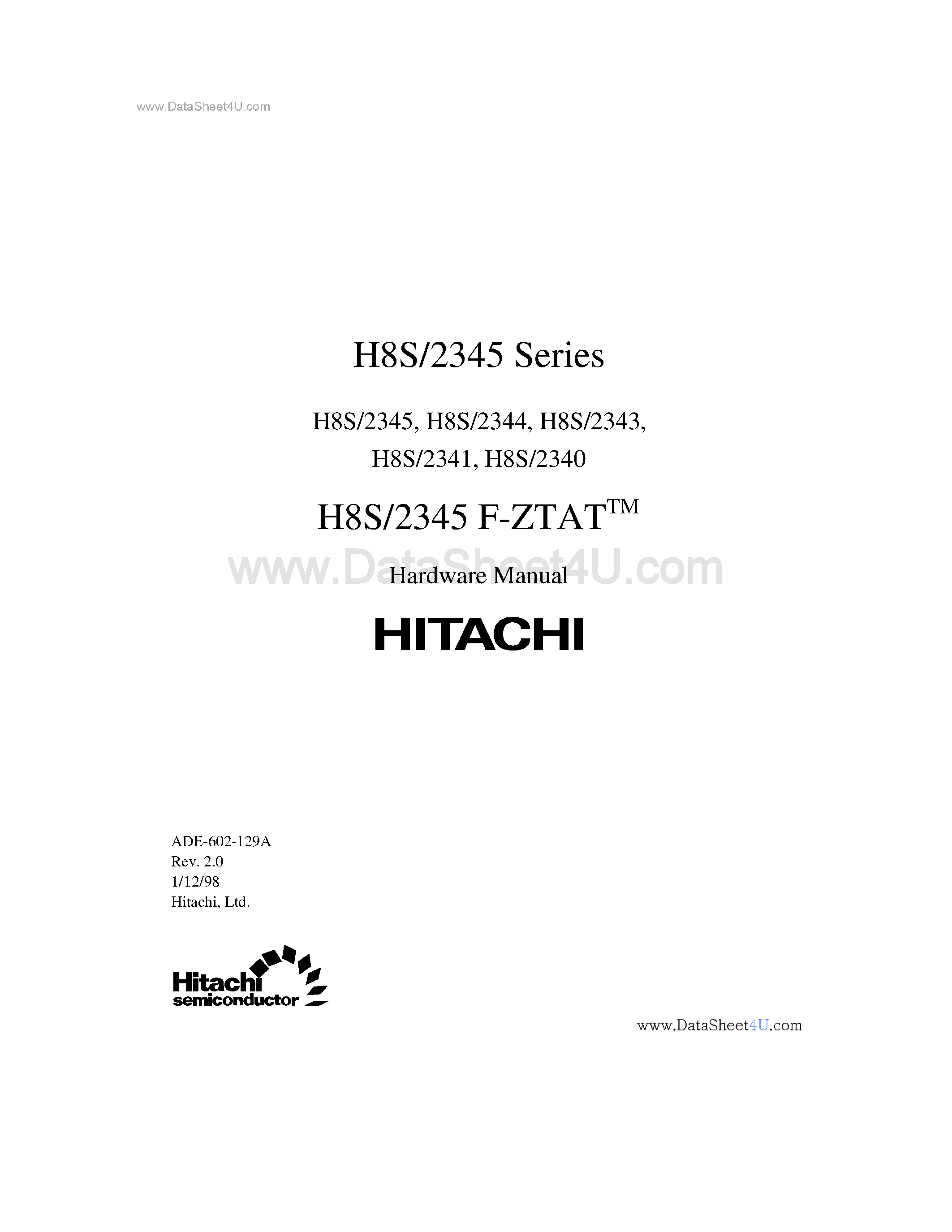 Datasheet HD6472341 - (HD6472345 Series) H8S/2345 F-ZTAT Hardware Manual page 1