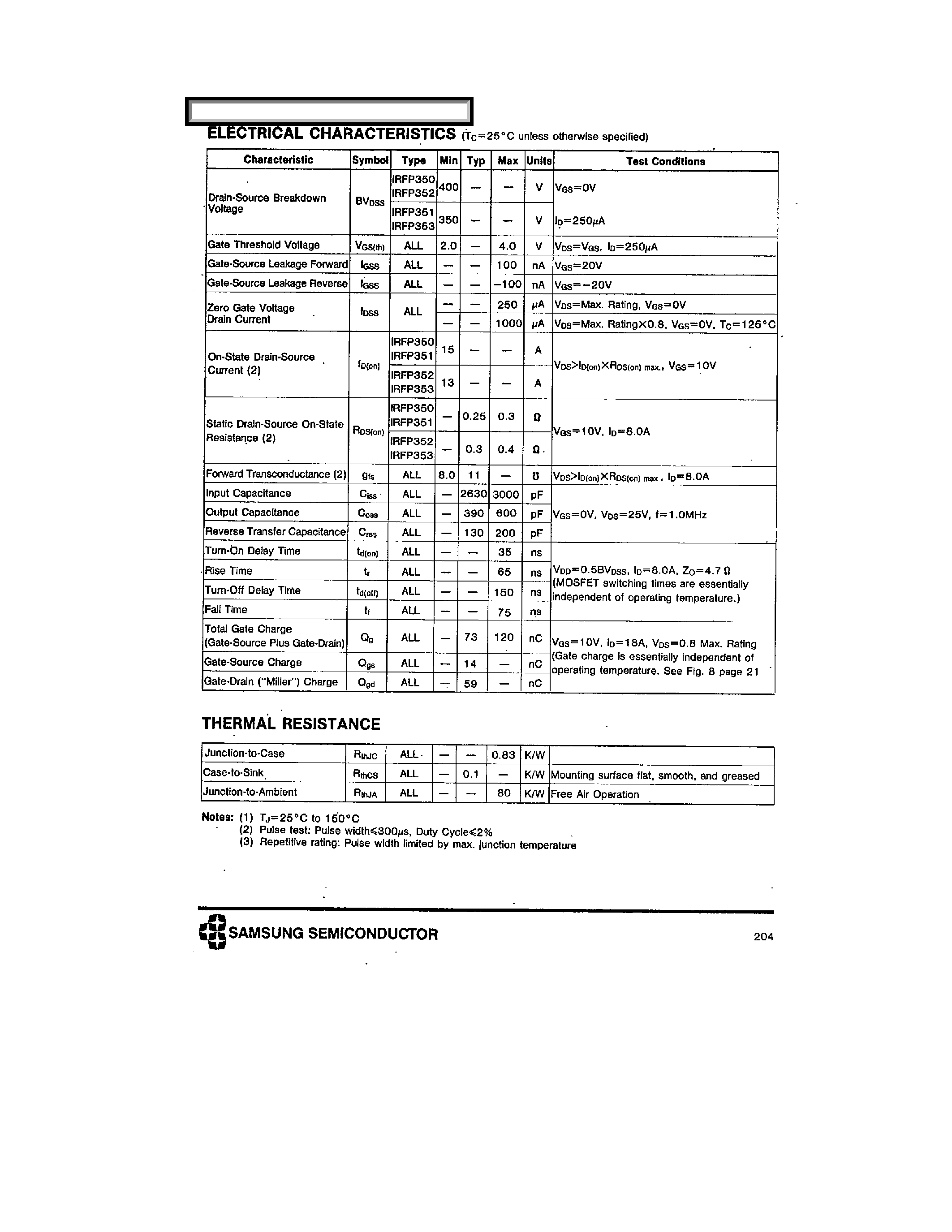 Datasheet IRFP350 - (IRFP350 - IRFP353) N-CHANNEL POWER MOSFETS page 2