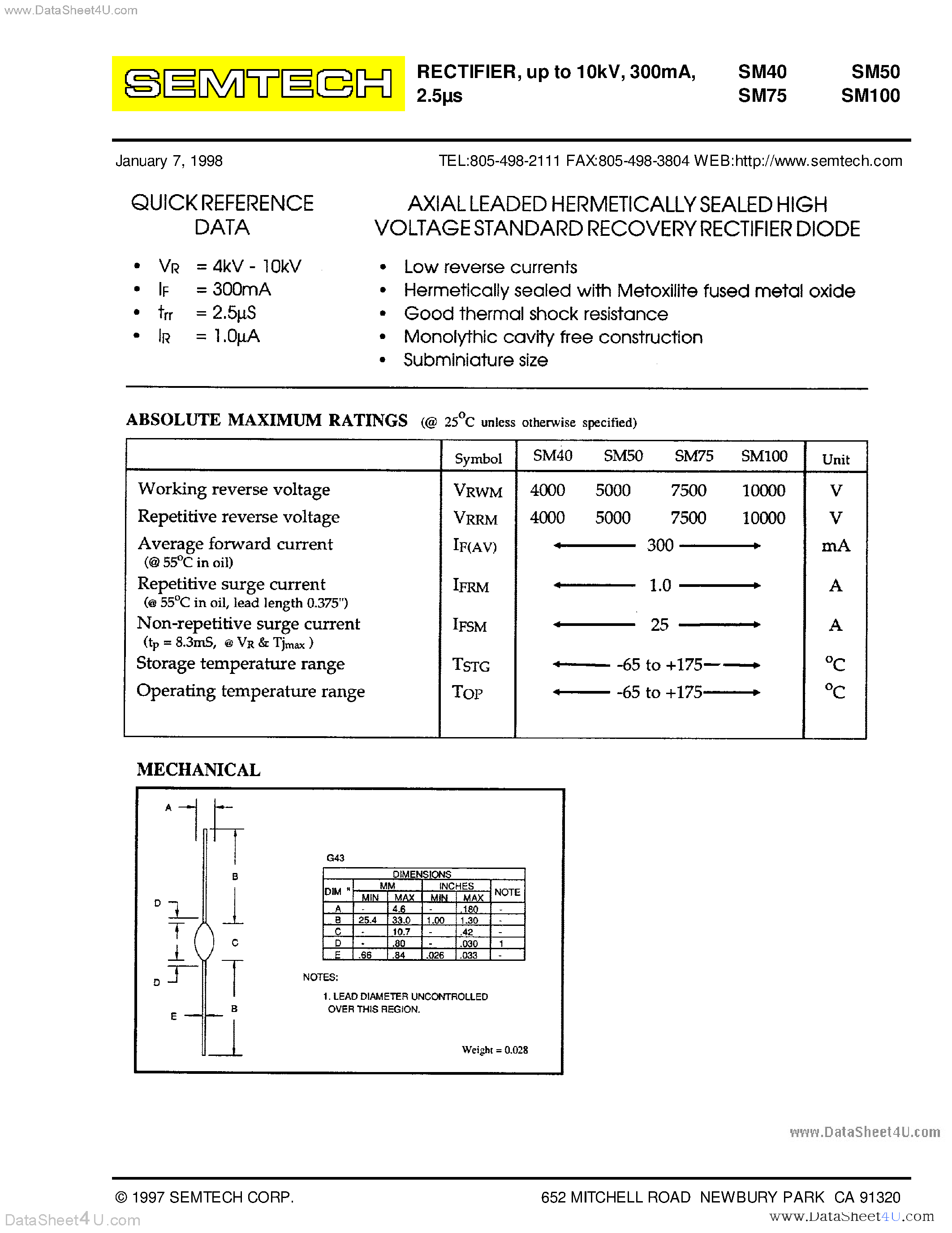 Datasheet SM100 - Rectifier Diode page 1