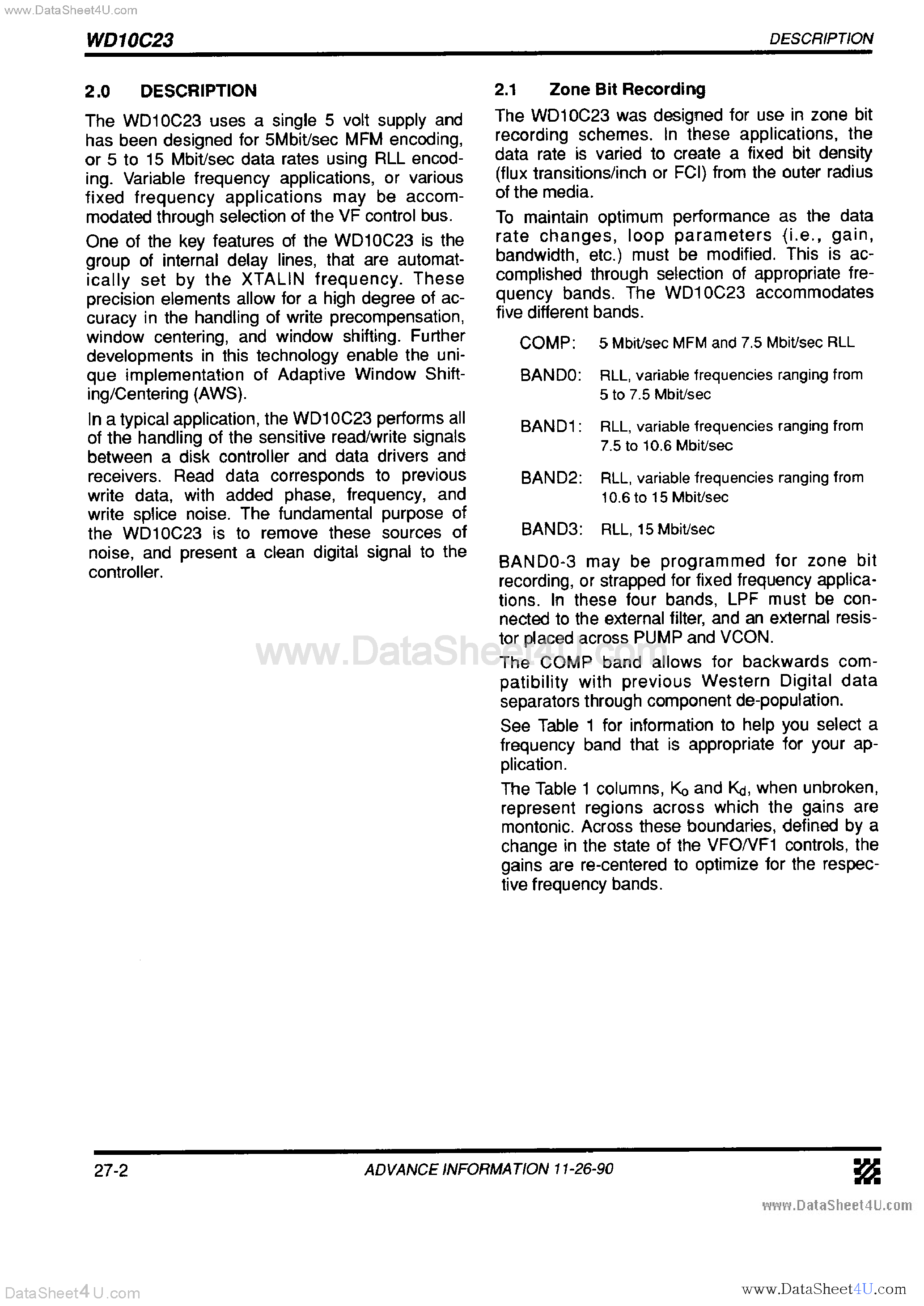 Datasheet WD10C23 - DISK DATA SEP/SYNCHRONIZER page 2