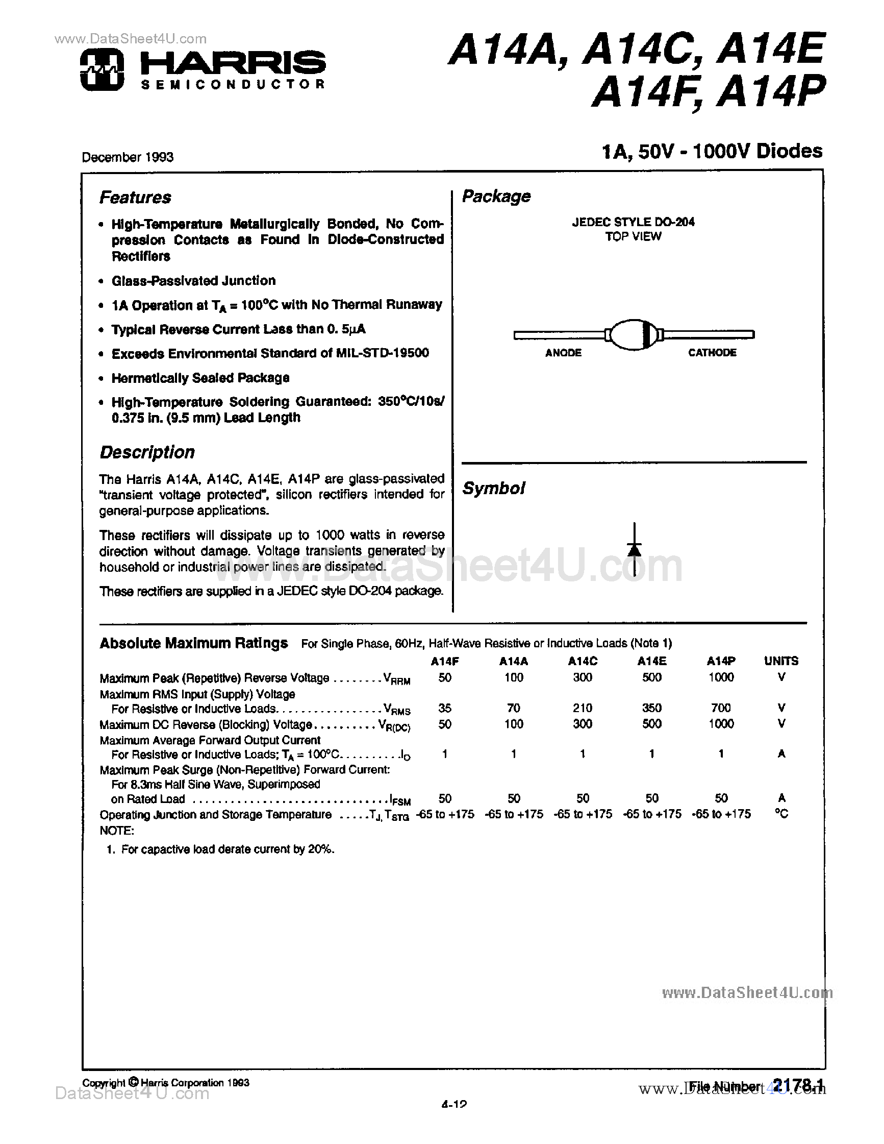 Datasheet A14A - (A14x) Diodes page 1