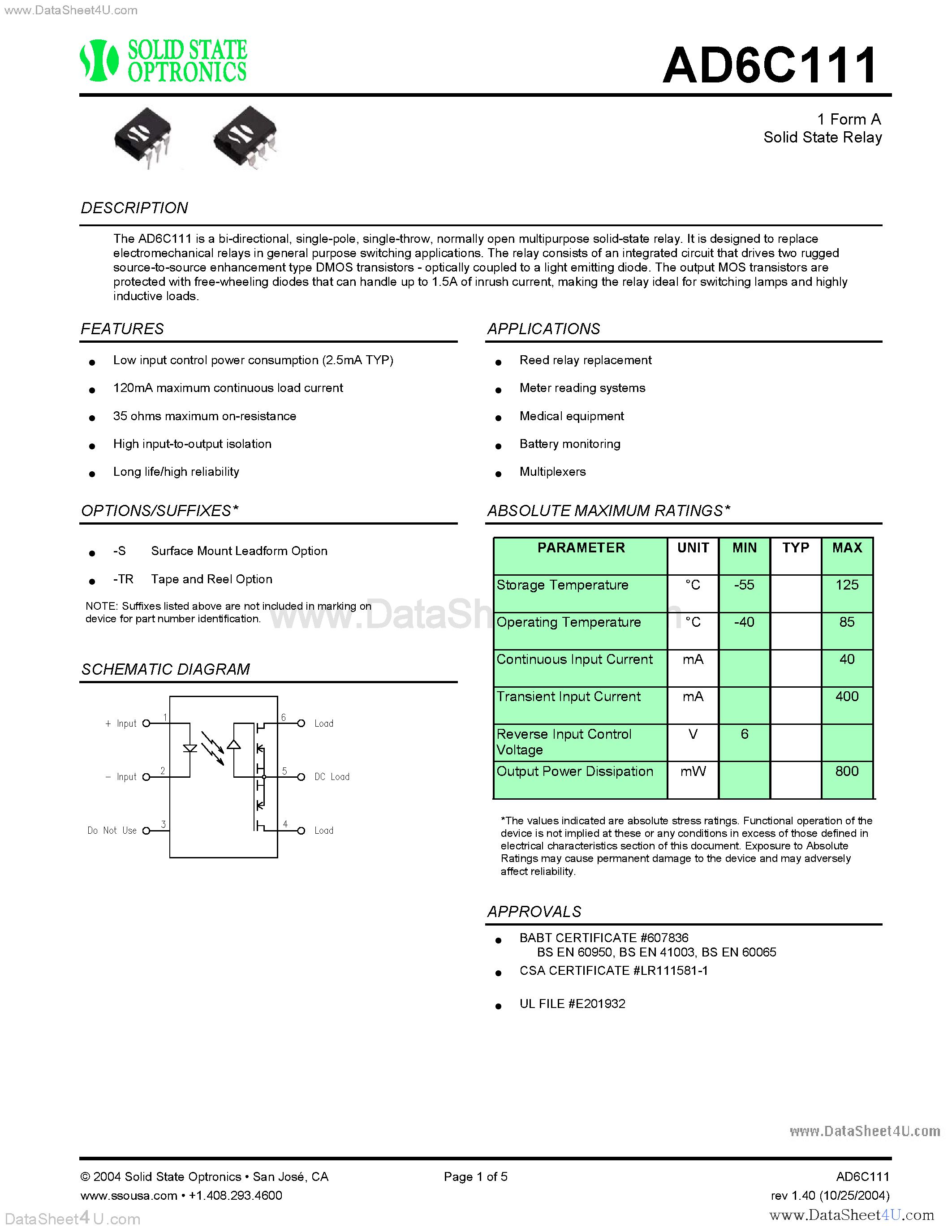 Datasheet AD6-C111 - Relay page 1