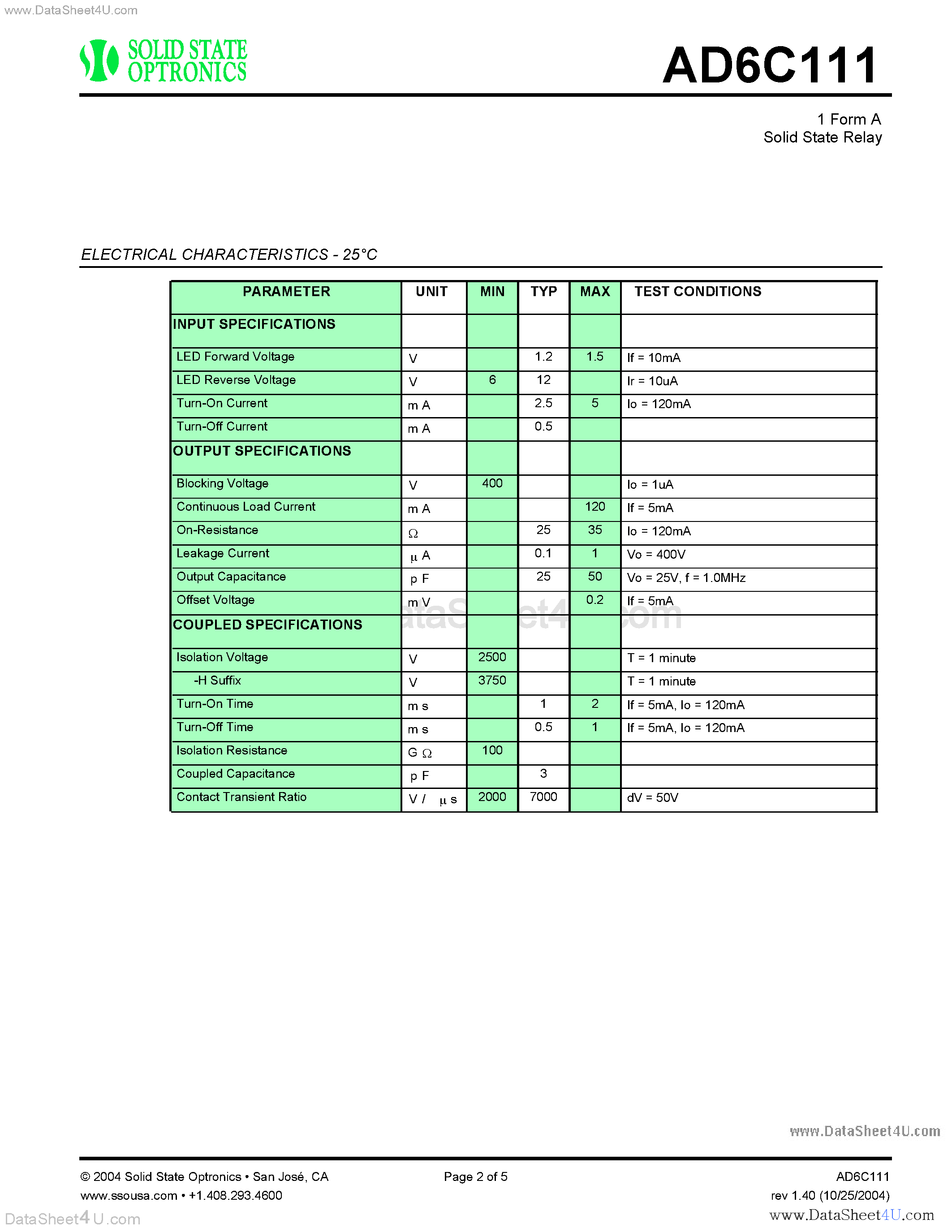 Datasheet AD6-C111 - Relay page 2
