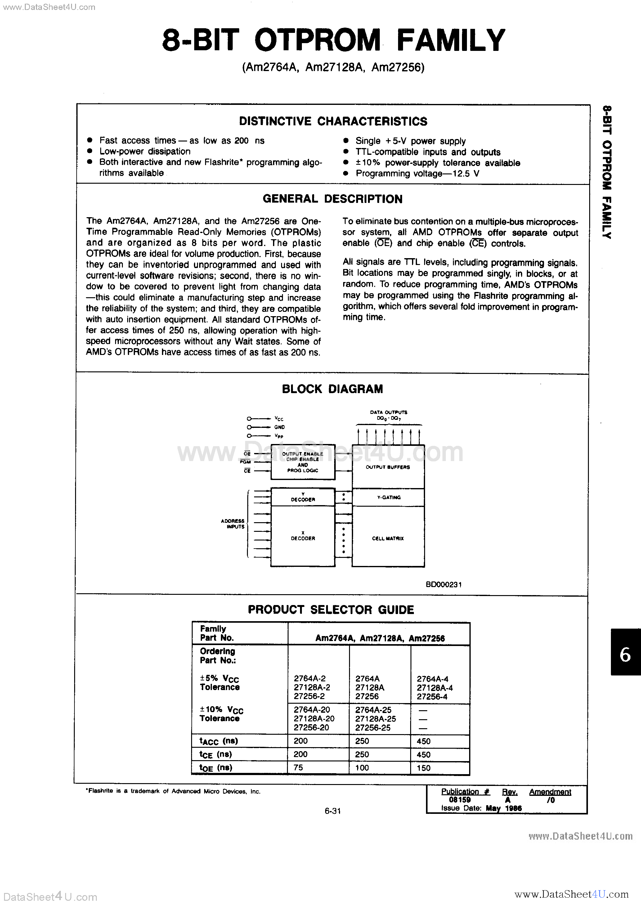 Datasheet AM27128A - (AM2764A - AM27256) 8-Bit OTPROM page 1