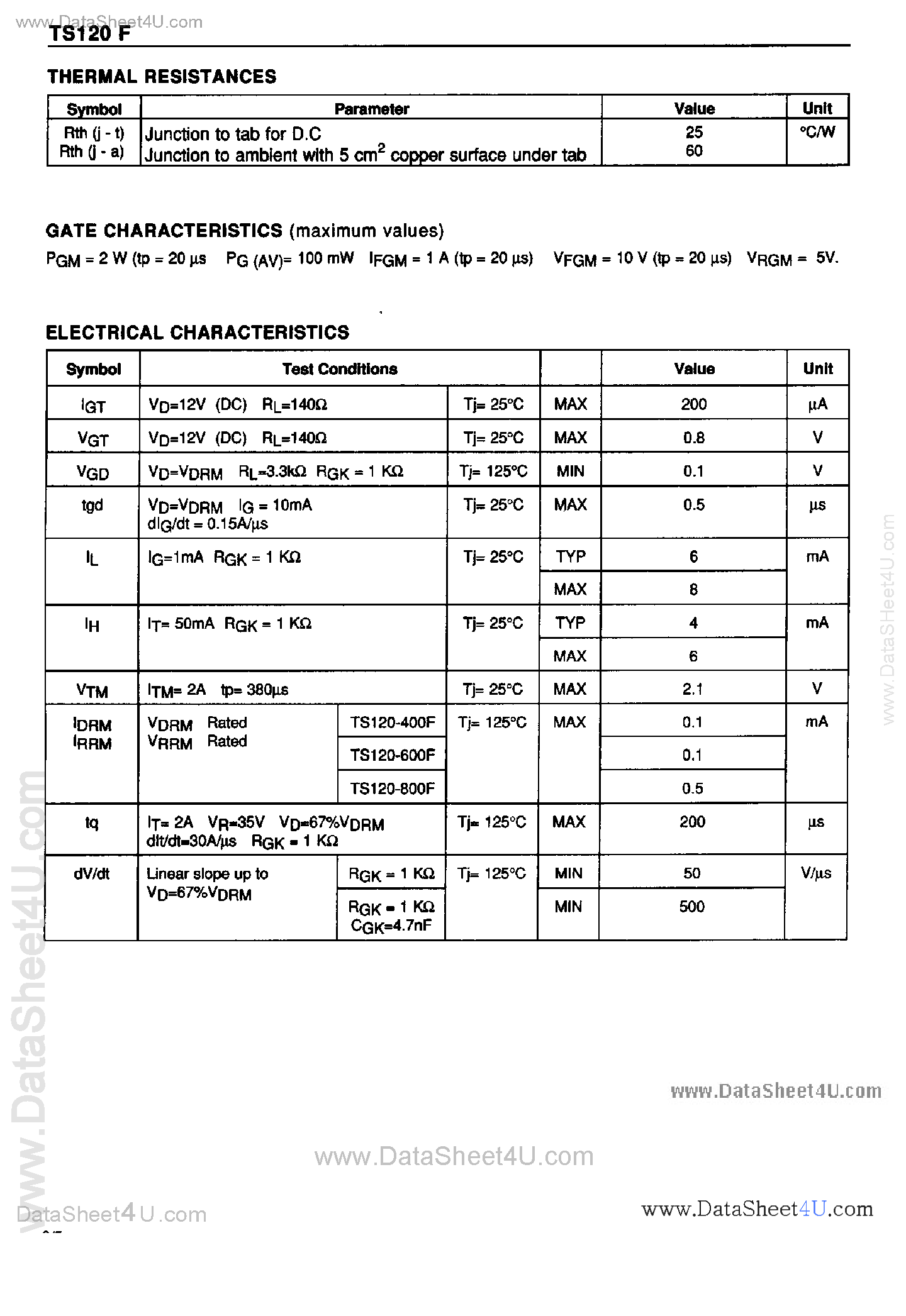 Datasheet TS120-400F - (TS120F) Sensitive Gate SCR page 2