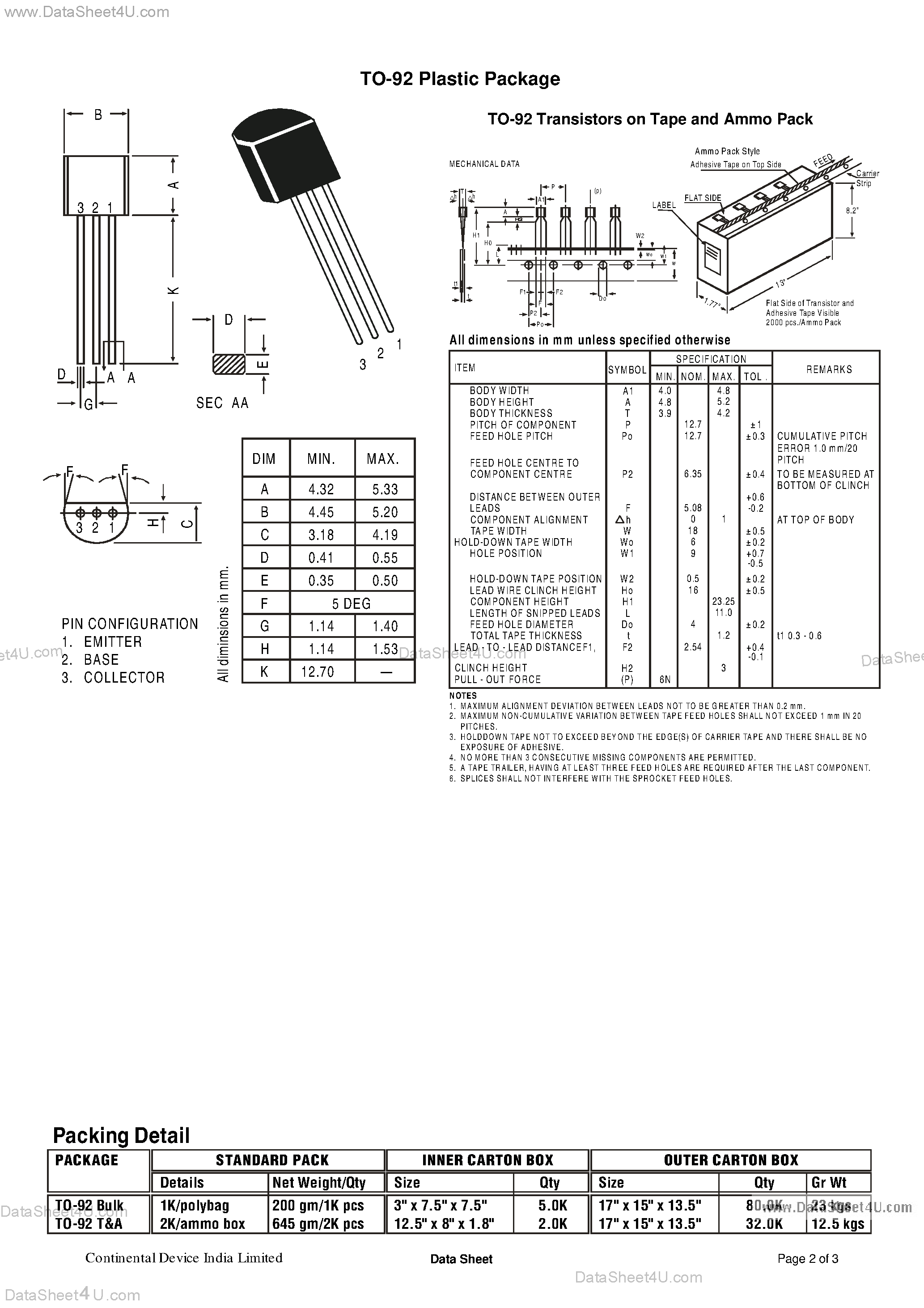 Datasheet BC327 - (BC327 / BC338) PNP/NPN Silicon Planar Epitaxial Transistors page 2