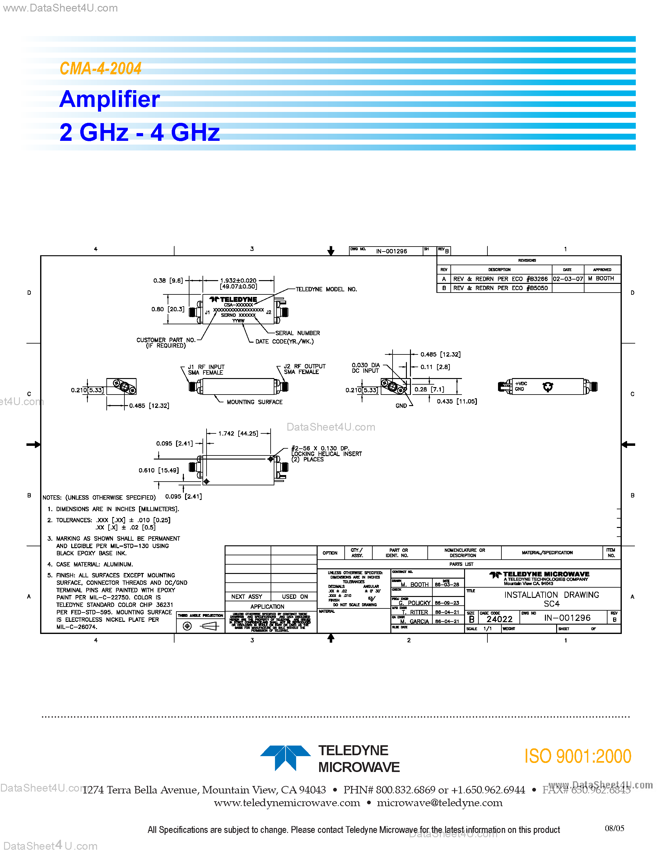 Datasheet CMA-4-2004 - Amplifier 2 GHz - 4 GHz page 2