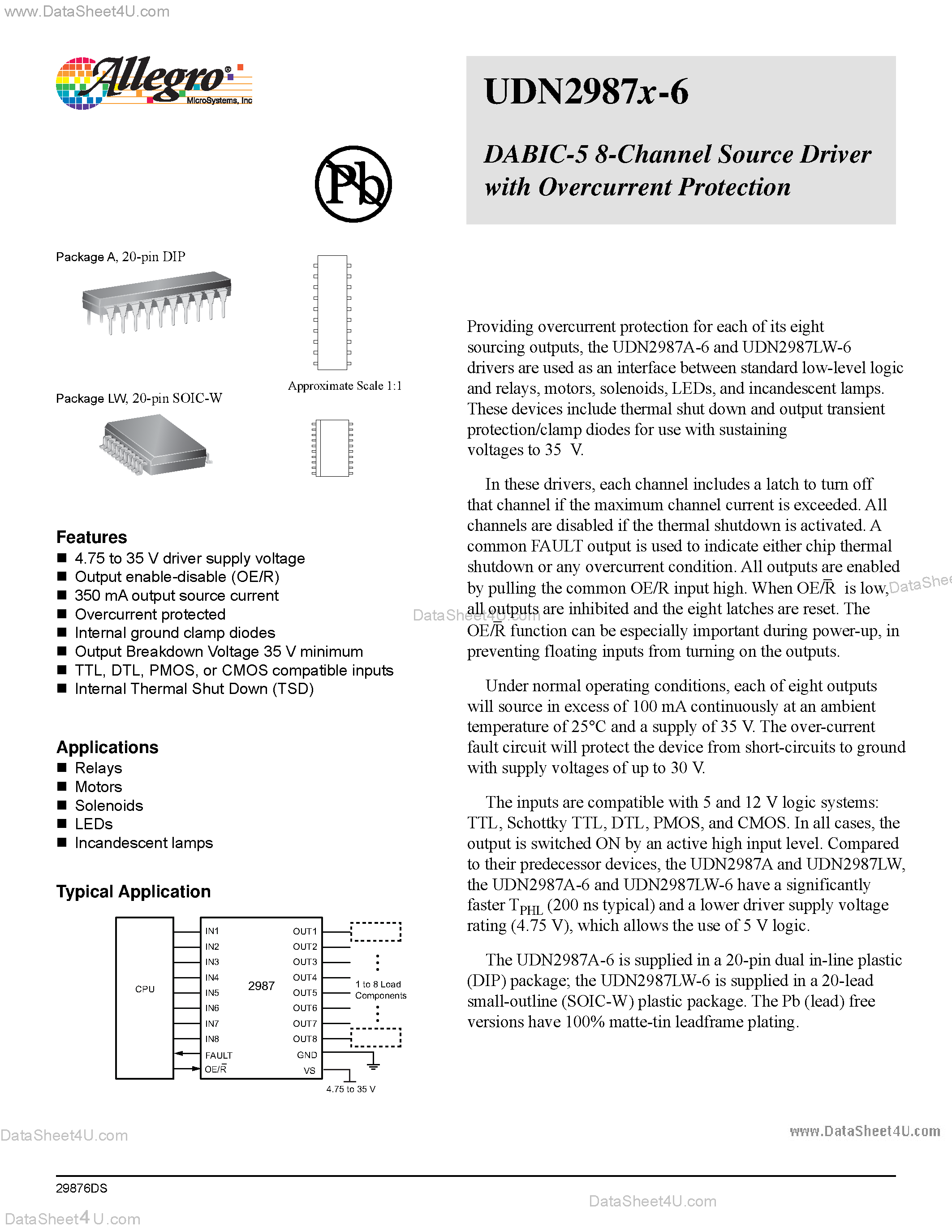 Datasheet UDN2987A-6 - (UDN2987x-6) 8-Channel Source Driver page 1