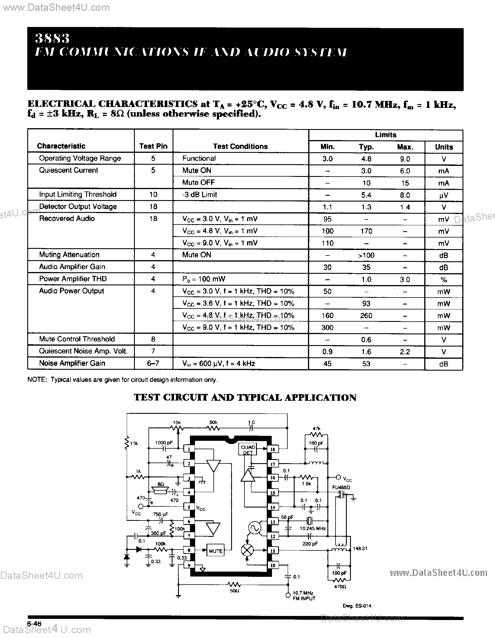 Datasheet ULN3883 - FM Communications IF and Audio System page 2