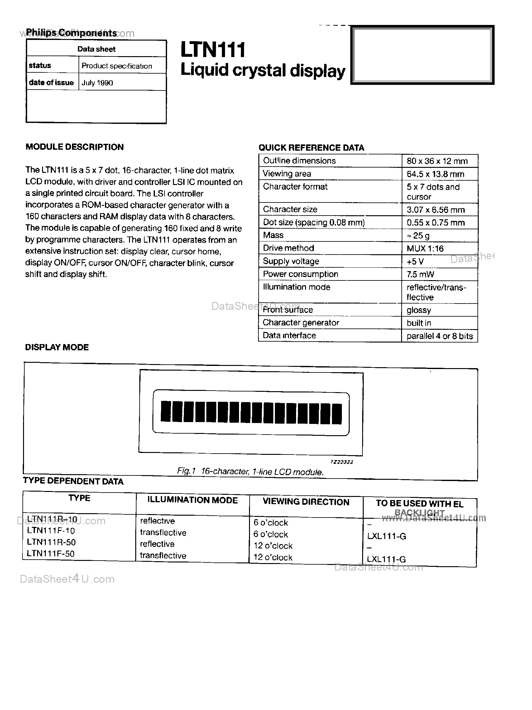 Datasheet LTN111 - LCD page 1