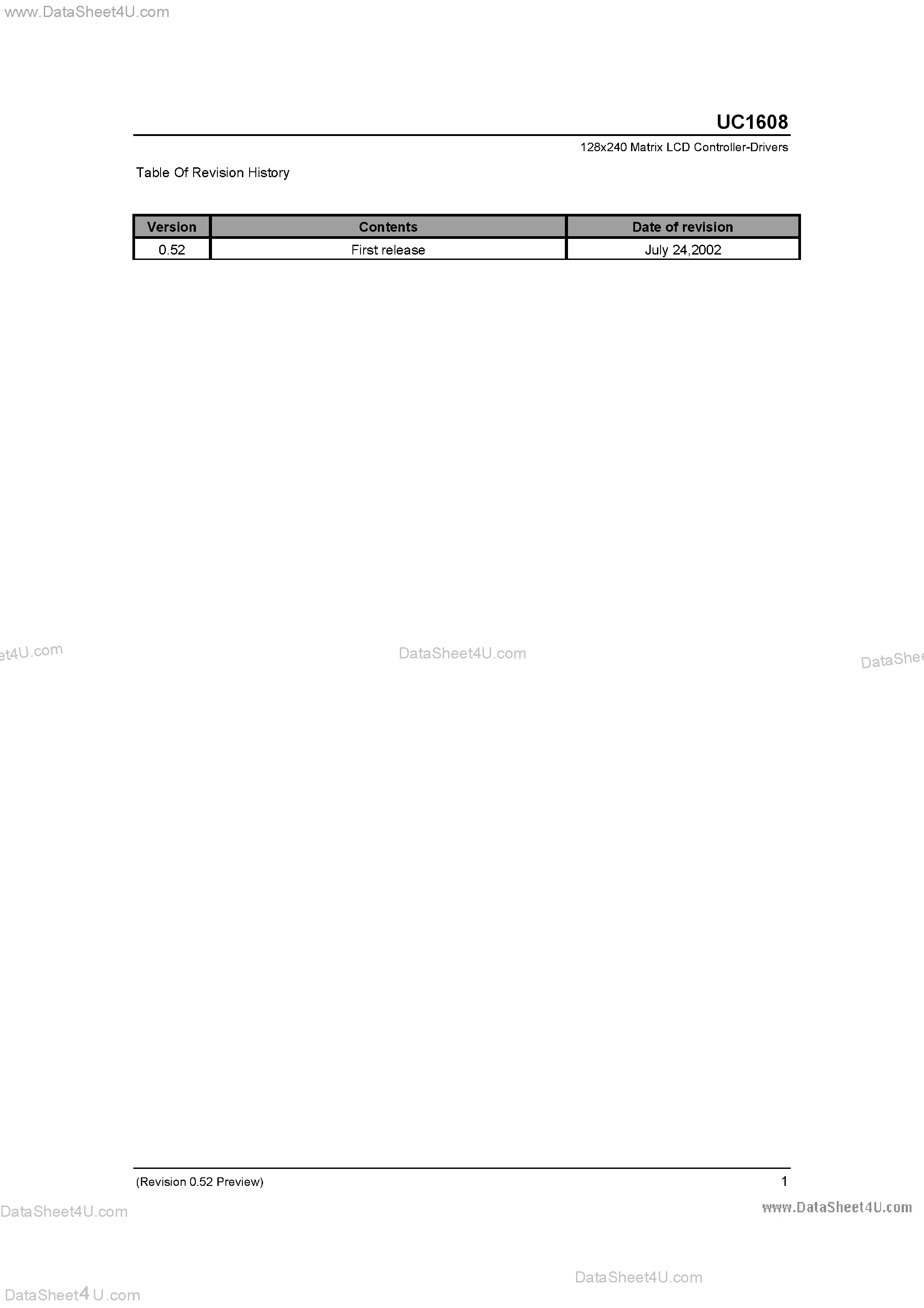 Datasheet UC1608 - 128COM x 240SEG Matrix LCD Controller-Driver page 2