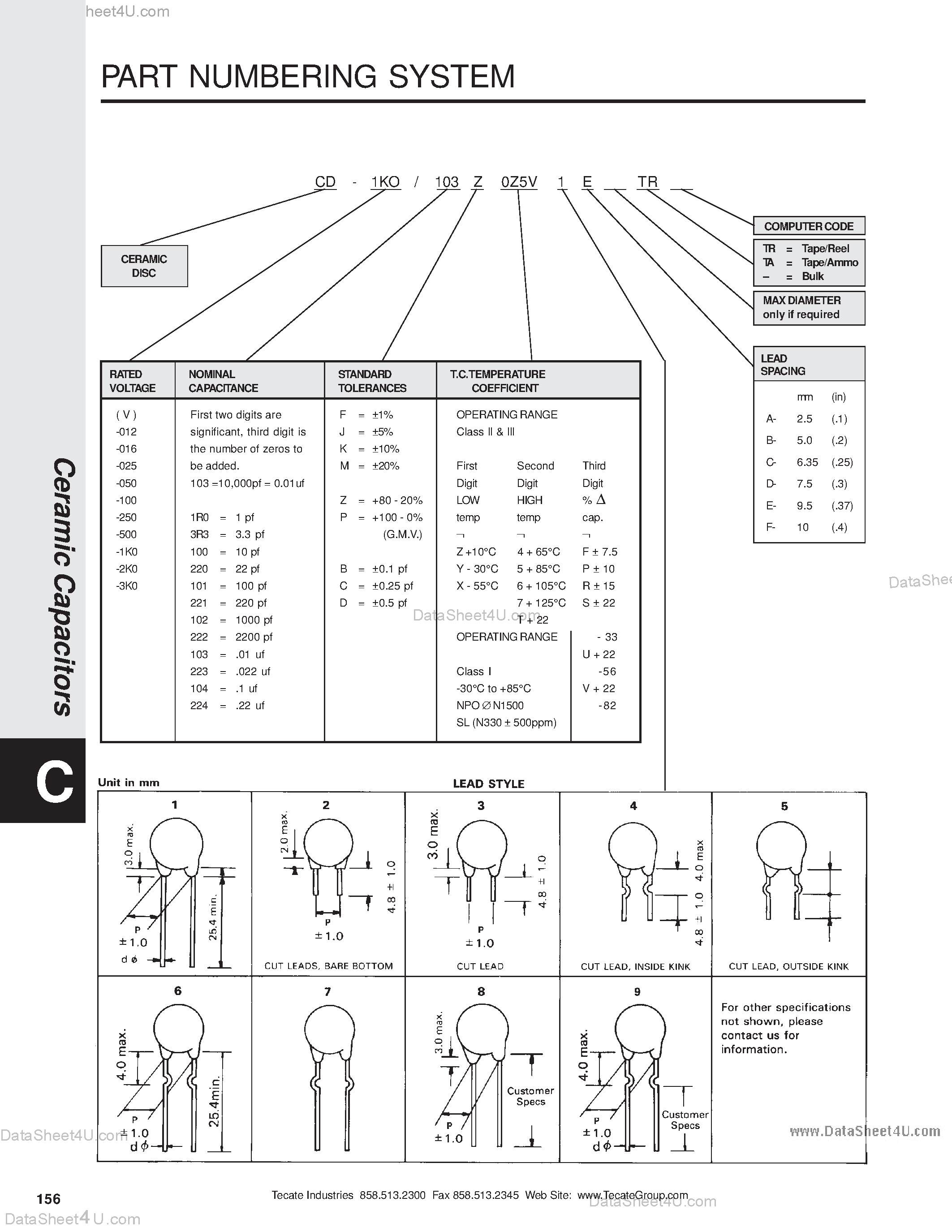 Datasheet CD1-1K0 - CERAMIC CAPACITORS page 1