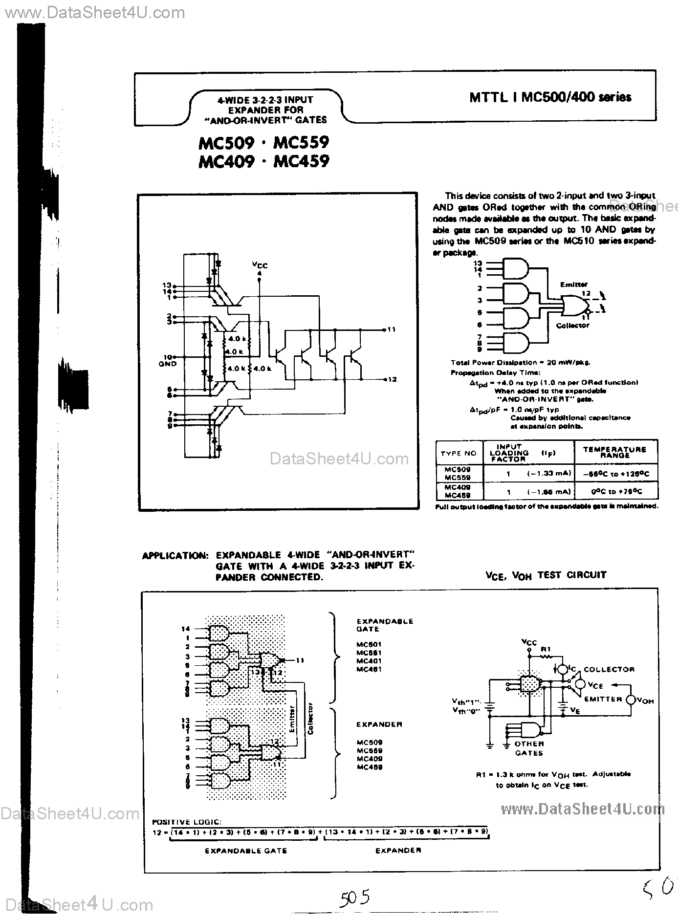 Datasheet MC409 - (MC409 / MC459) MTTL Logic Gate page 1