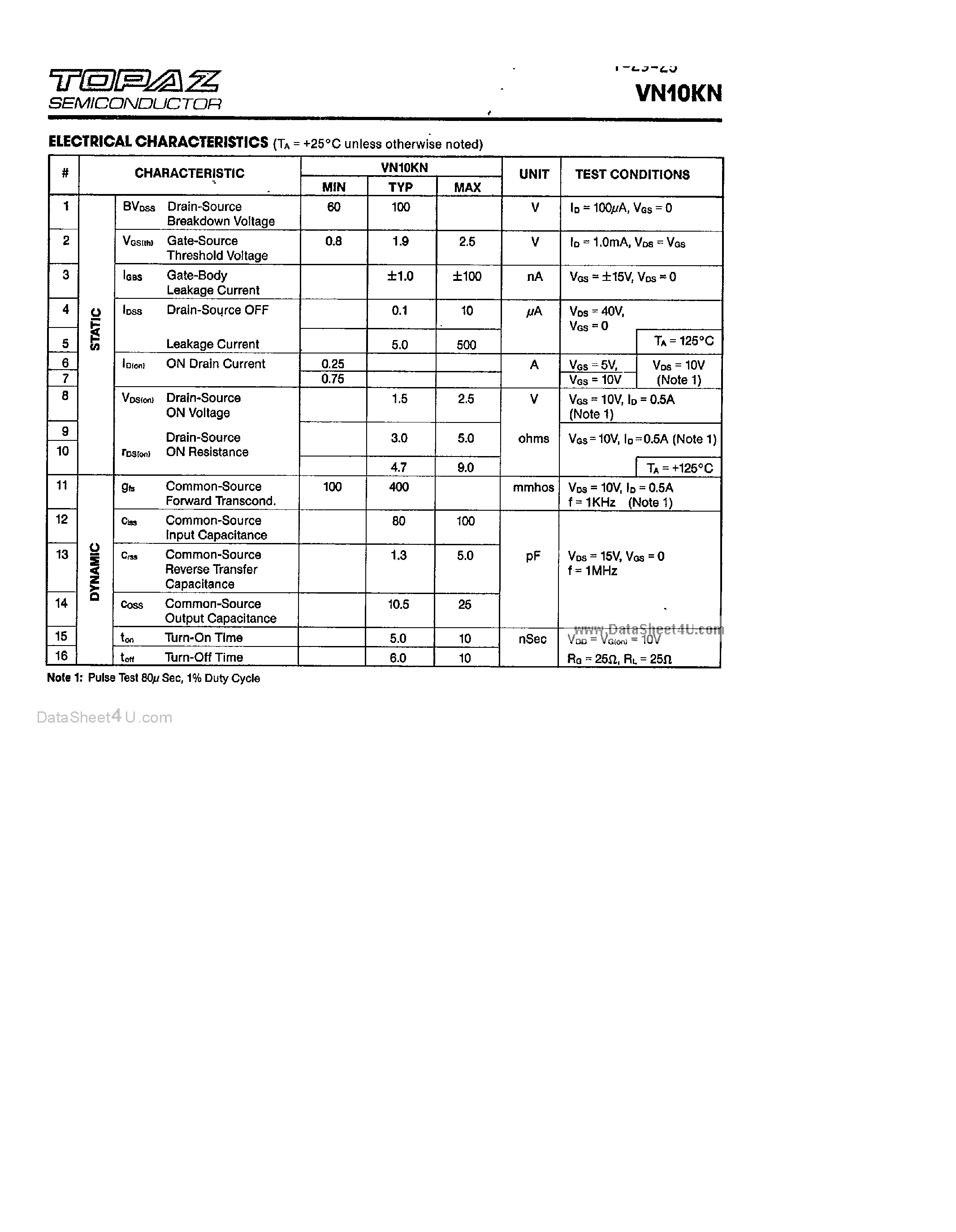 Datasheet VN10KN3 - N-Channel Enhancement Mode D-MOS Power FETs page 2