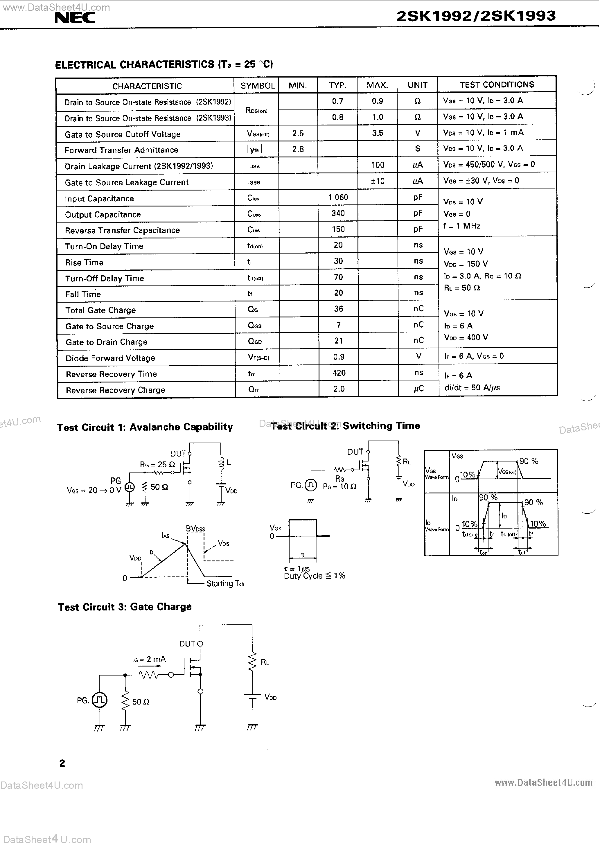 Datasheet 2SK1992 - (2SK1992 / 2SK1993) MOS Field Effect Power Transistor page 2