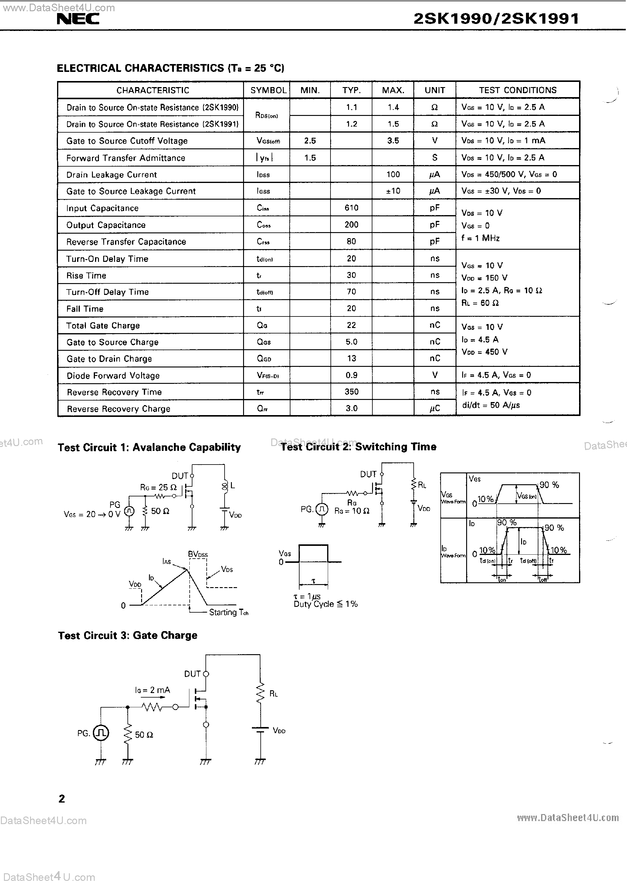 Datasheet 2SK1990 - (2SK1990 / 2SK1991) MOS Field Effect Power Transistor page 2
