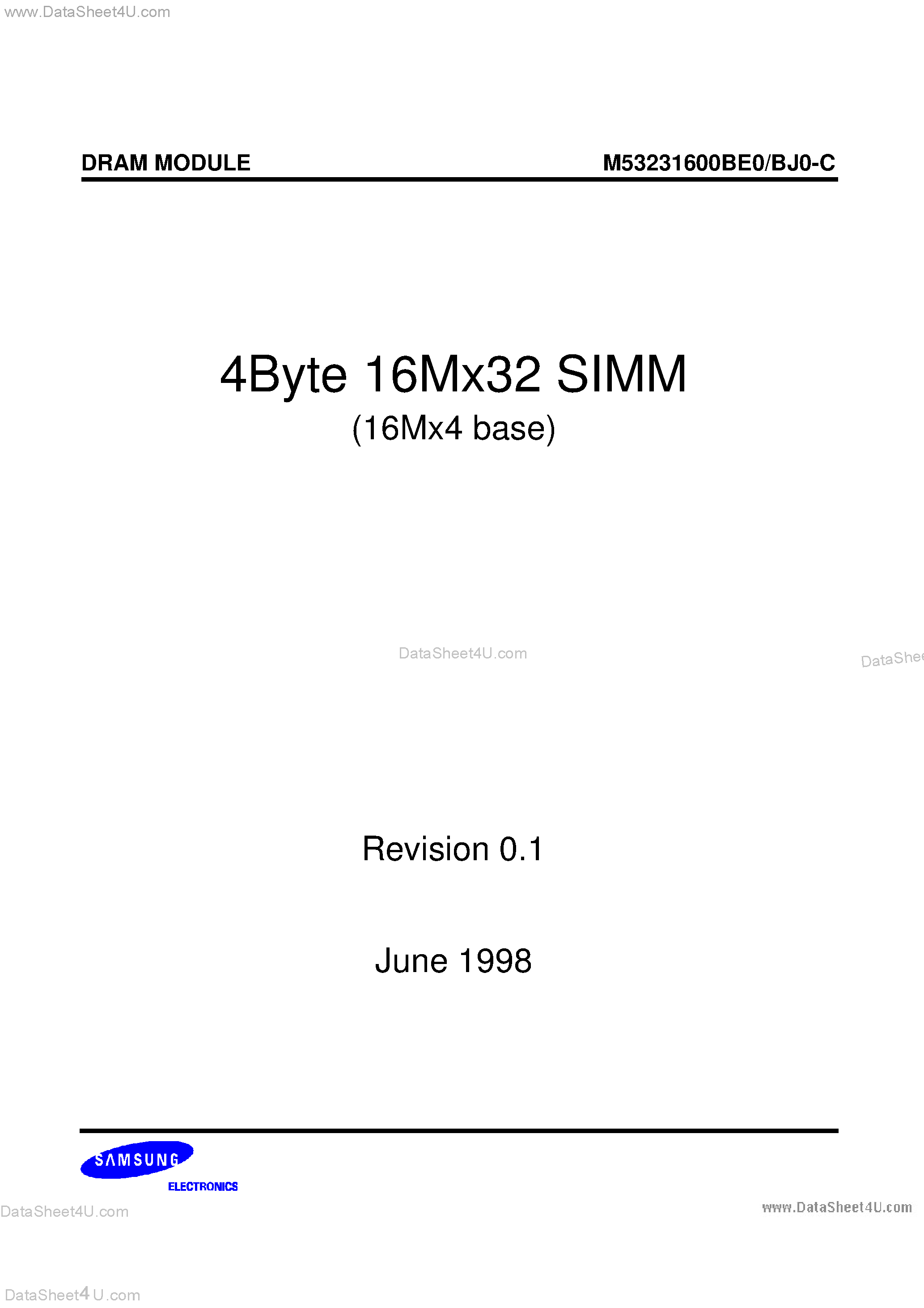 Даташит M53231600BE0 - (M53231600BE0/BJ0-C) DRAM Module страница 1